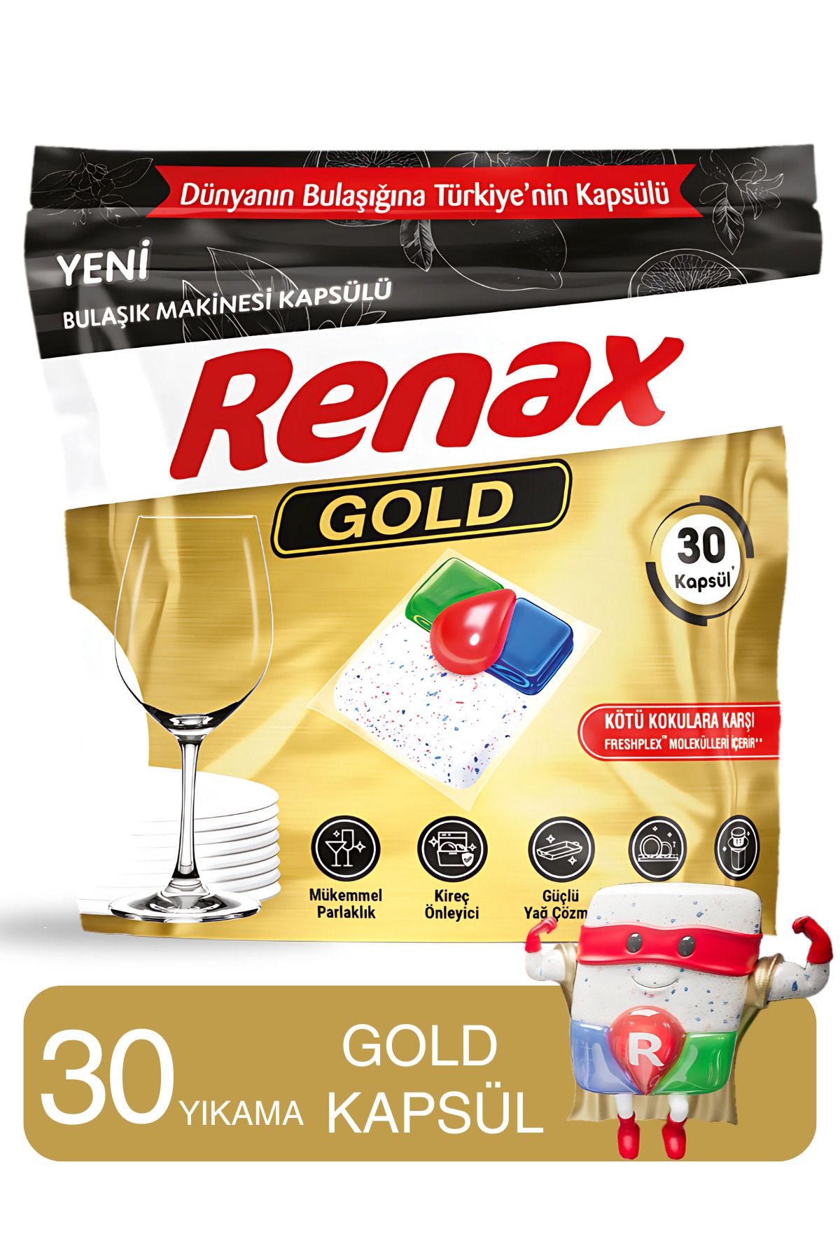 RENAX Gold Bulaşık Makinesi Kapsülü Hepsi Bir Arada 30 Lu