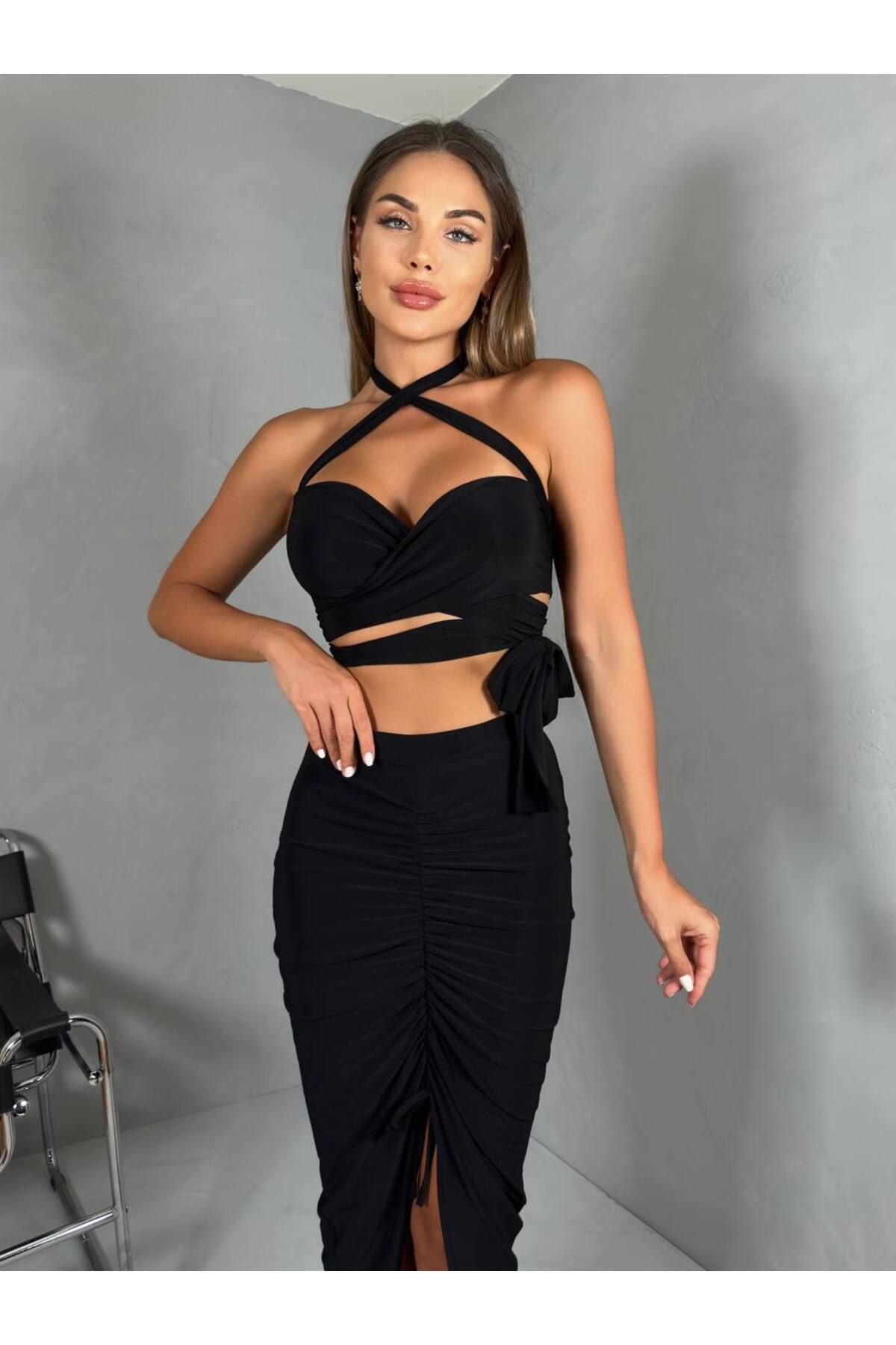 Miss-Drawstring Detail Midi Size Double Set 4