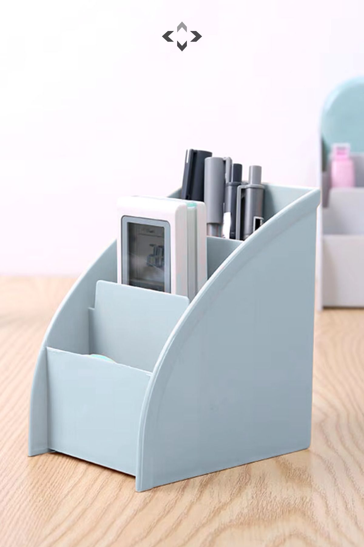LİGROUND-Tryplex 3-Compartment Gray Multi-Purpose Desktop Organizer - Pen Holder - Makeup Organizer 1 Piece 4