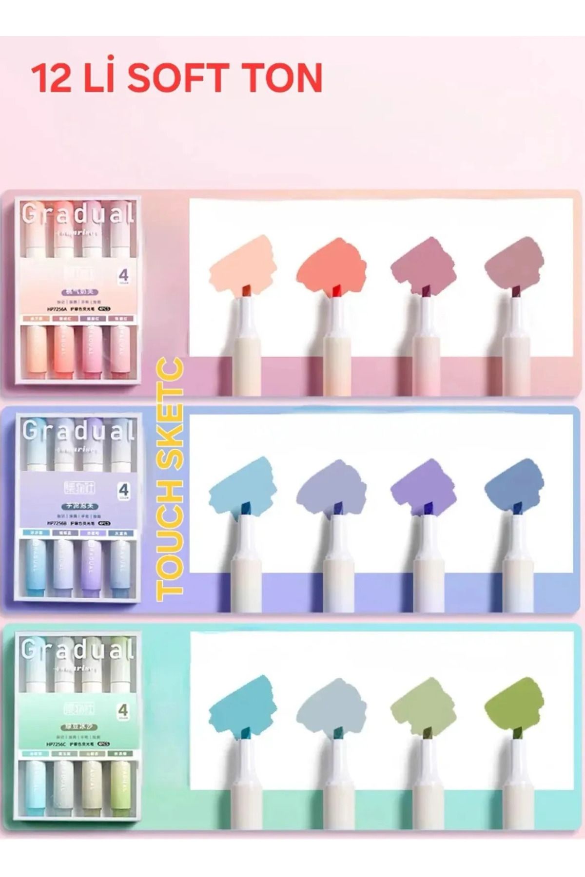 Modellino-Set of 4 Gradual Highlighter Pens Soft Colors - 1 Pack with Tone Options 4