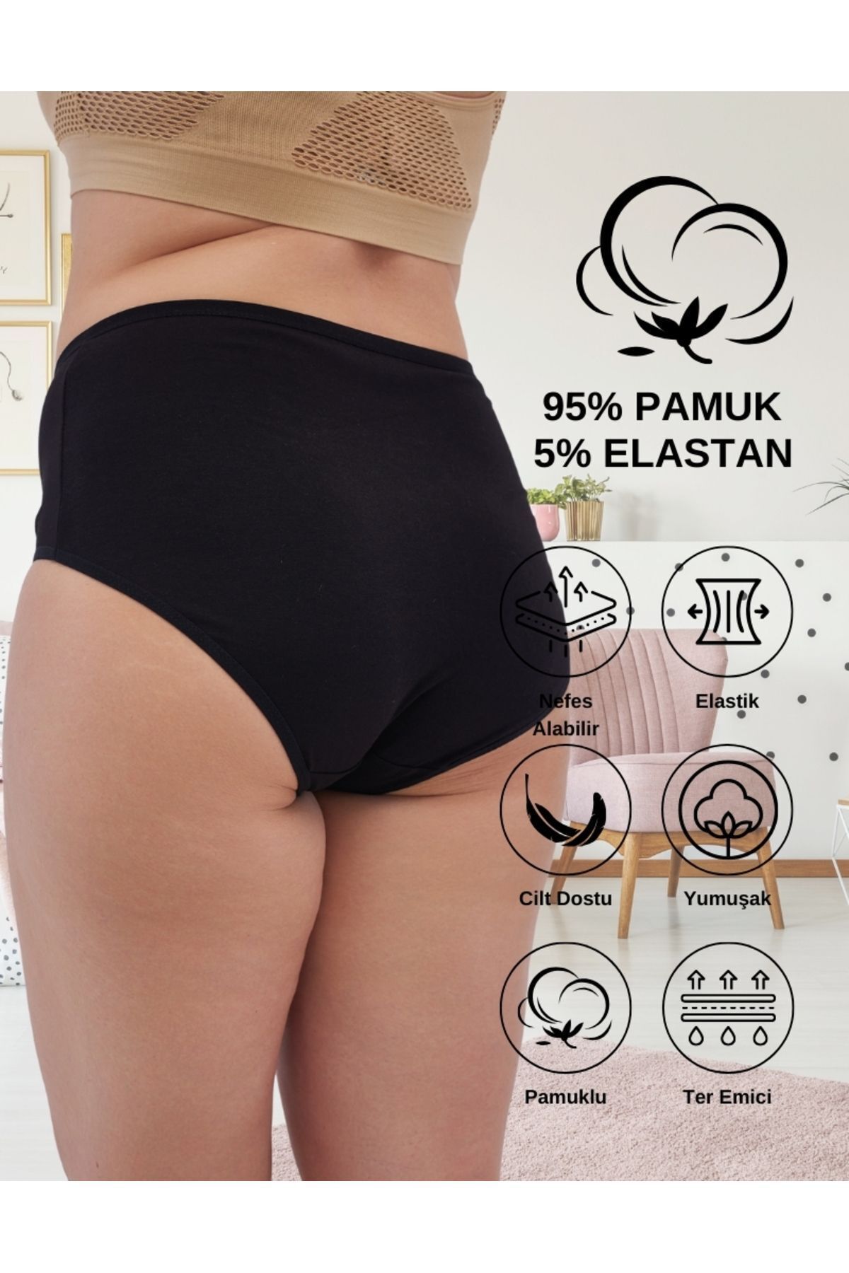 ALYA UNDERWEAR-Chiloți supradimensionați pentru femei, marimi mari, lenjerie de corp din bumbac cu talie înaltă - 5 bucăți negru (5XL, 6XL, 7XL) 3