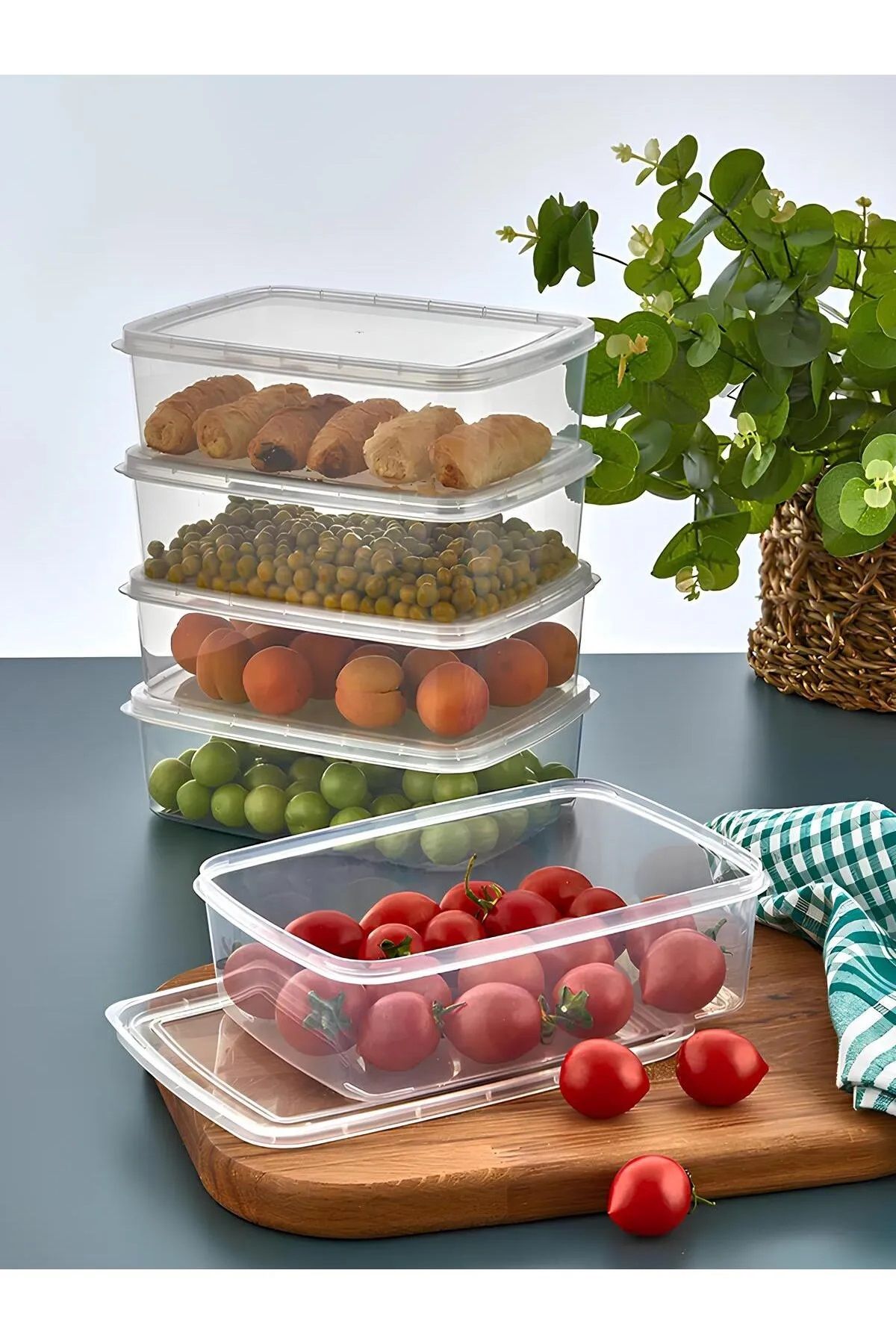 BRAMBLE LIFE-10Pcs Clear Organizer - 1.35 Lt Rectangular Refrigerator and Vegetable Storage Container Set 3