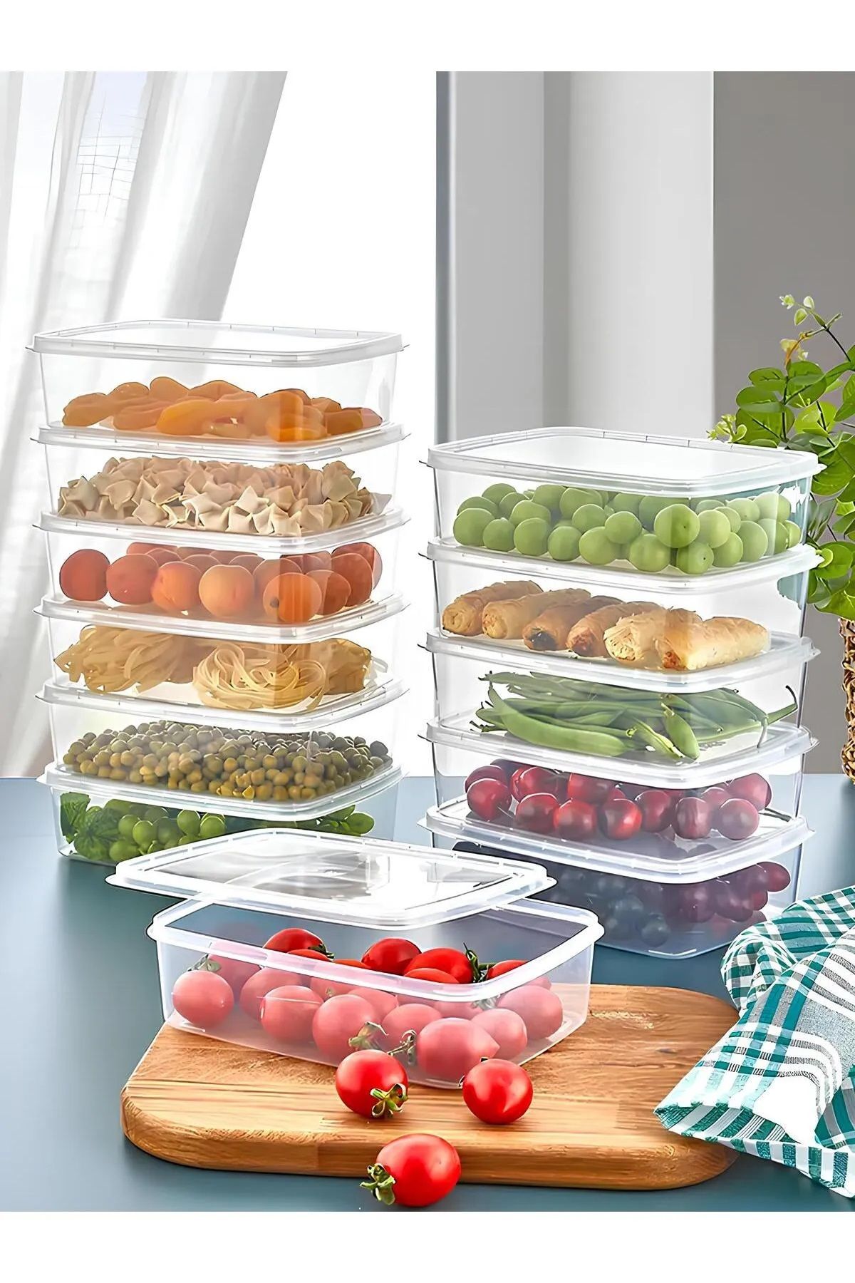 BRAMBLE LIFE-10Pcs Clear Organizer - 1.35 Lt Rectangular Refrigerator and Vegetable Storage Container Set 2