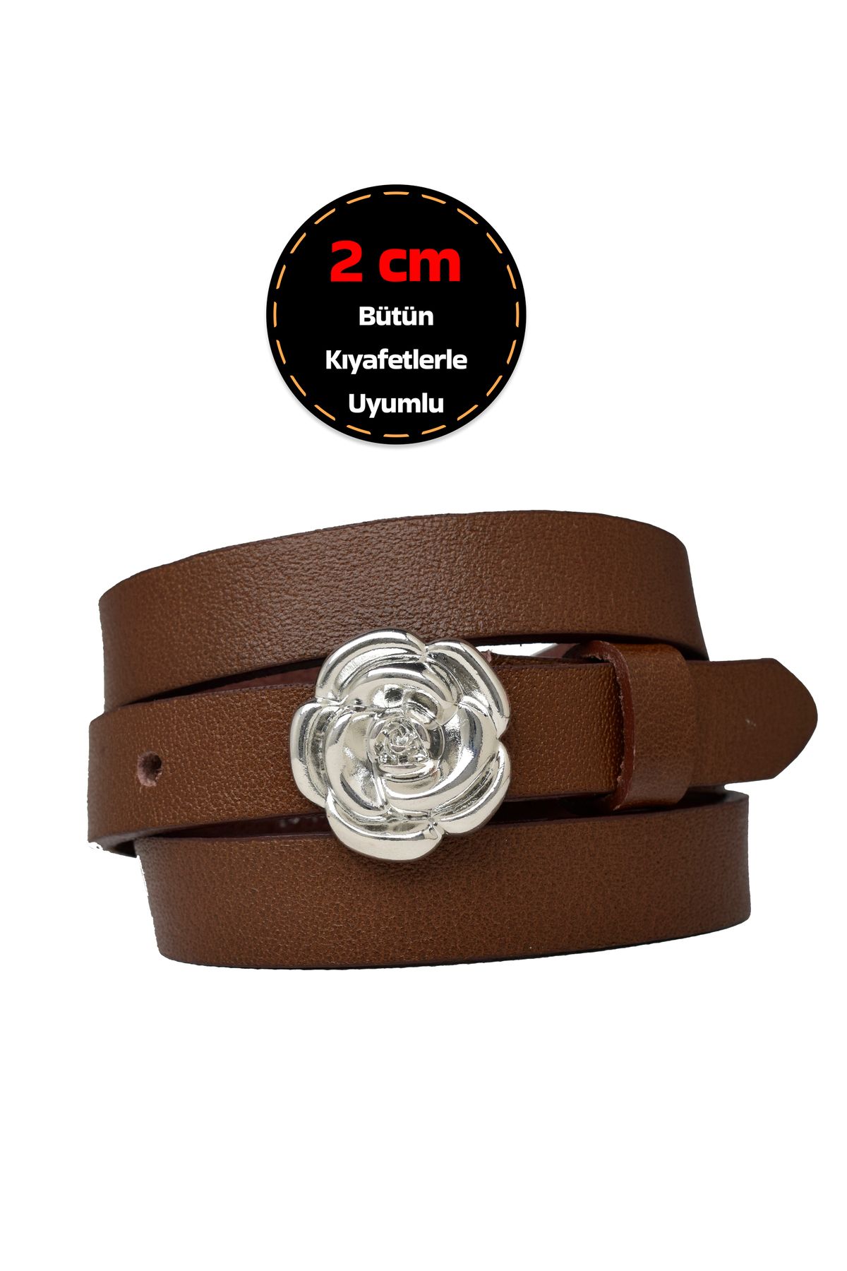 GoDeri 100% Piele Naturală, Curea Subțire De 2 Cm Maro Deschis Pentru Femei Cu Cataramă Argintie; Rochie, Curea Pantaloni Rose Femeie - 115 CM