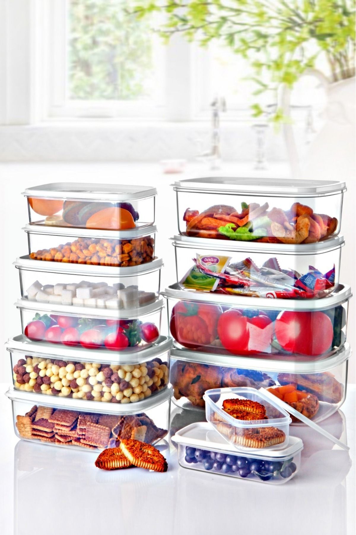 Open Home Concept-Set of 12 Rectangular Storage Container Set White 3
