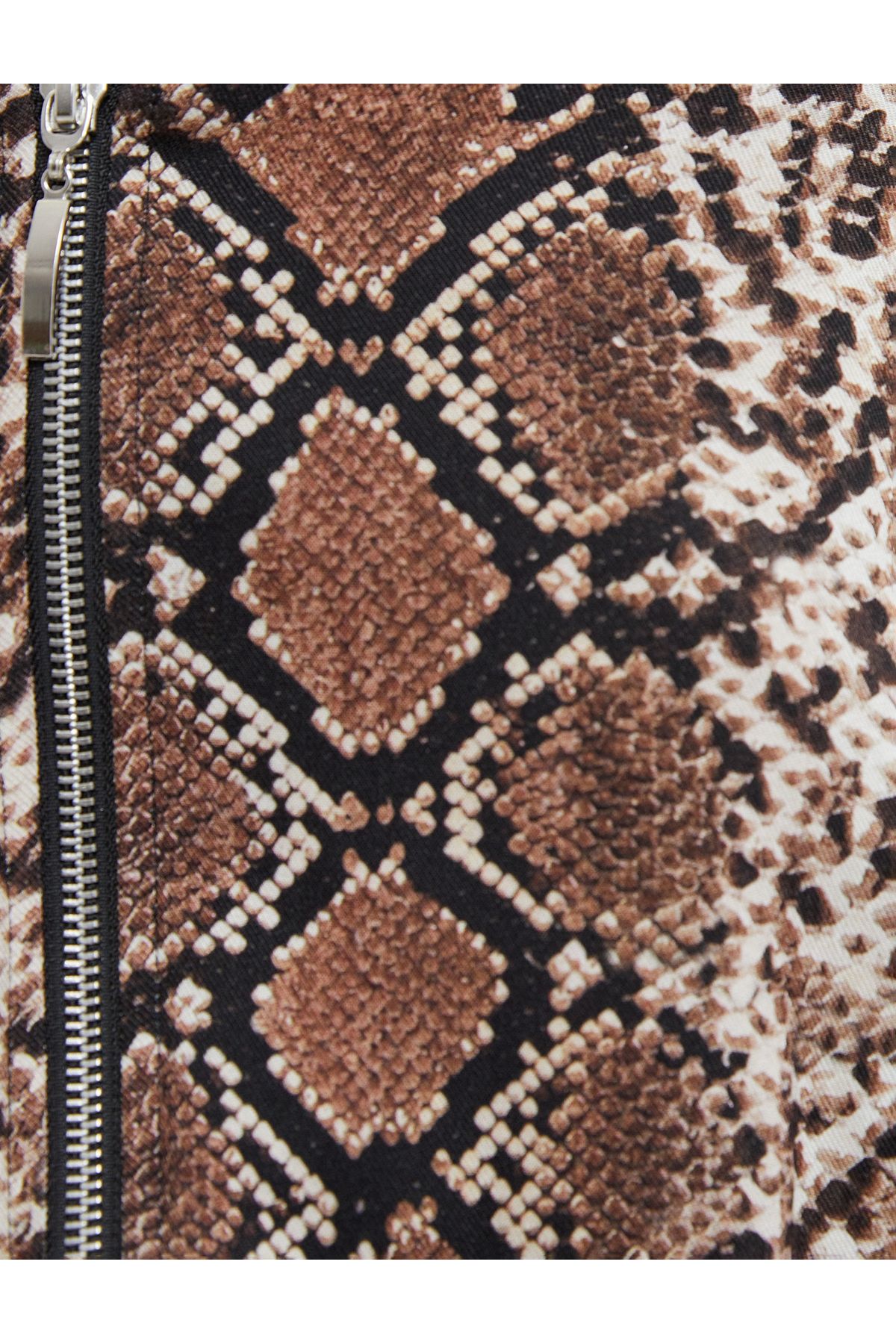 Koton-Oversize Bomber Jacket with Zipper and Snakeskin Pattern Pockets 8