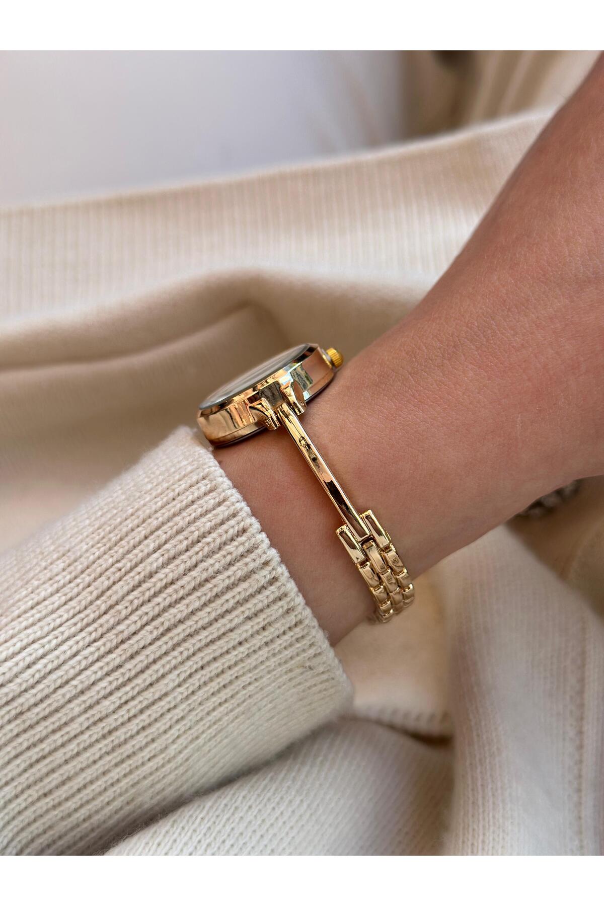 Adox Çanta  Vanessa Model Gold-Beyaz Metal Kordon Kadın Kol Saati - Görsel 8