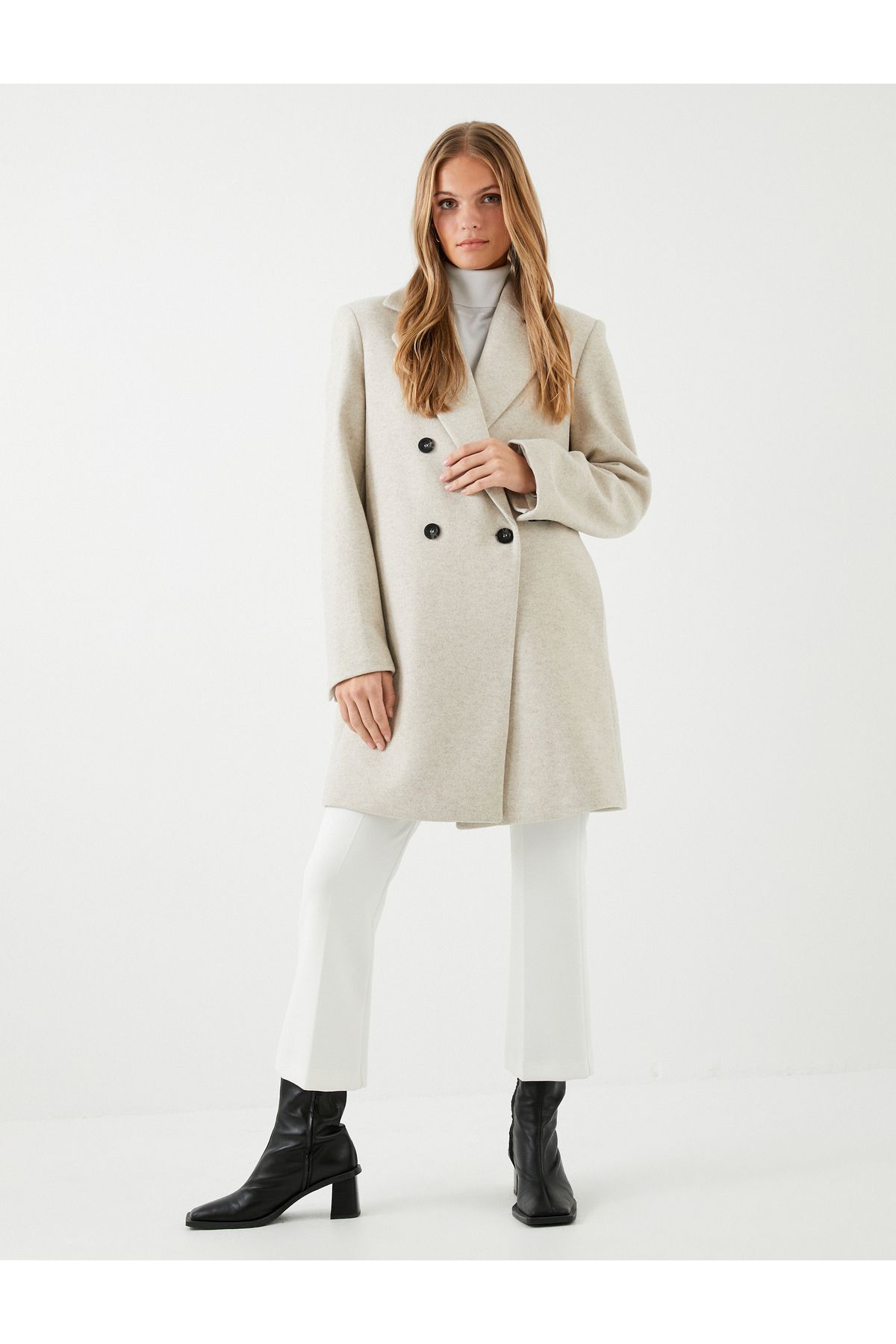 Koton-Stitched Coat Double Breasted Closure Buttoned with Pockets 2