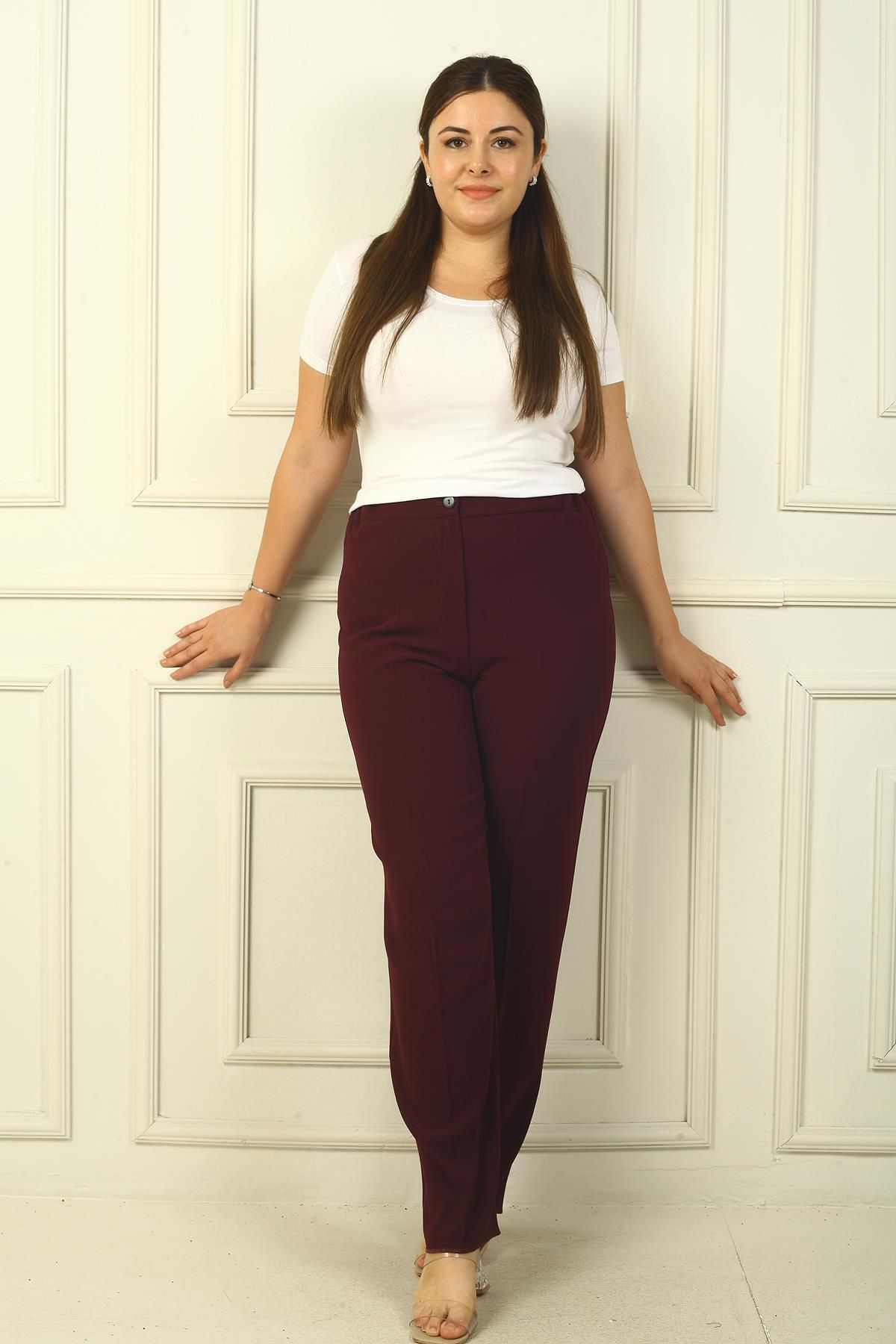 By Saygı-Imported Crepe Plus Size Trousers with Elastic Sides 2