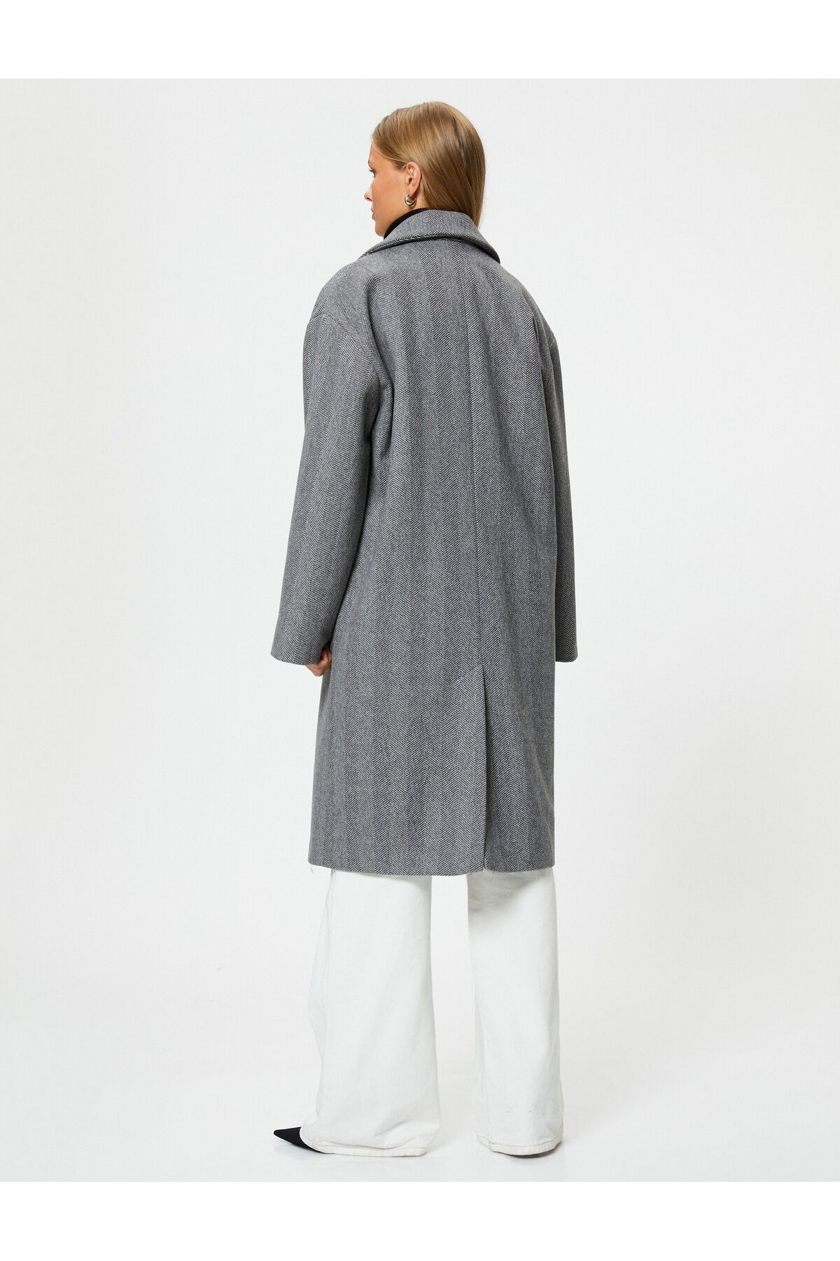 Koton-Oversize Cashmere Coat Double Breasted Buttoned with Flap Pockets 4