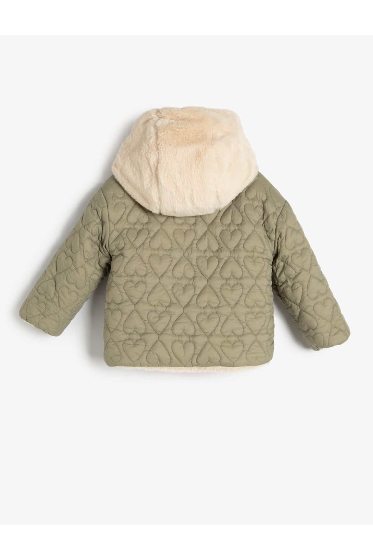 Koton-Baby Girl Jacket Hooded Double-Sided Plush - Quilted Zip-Up 5