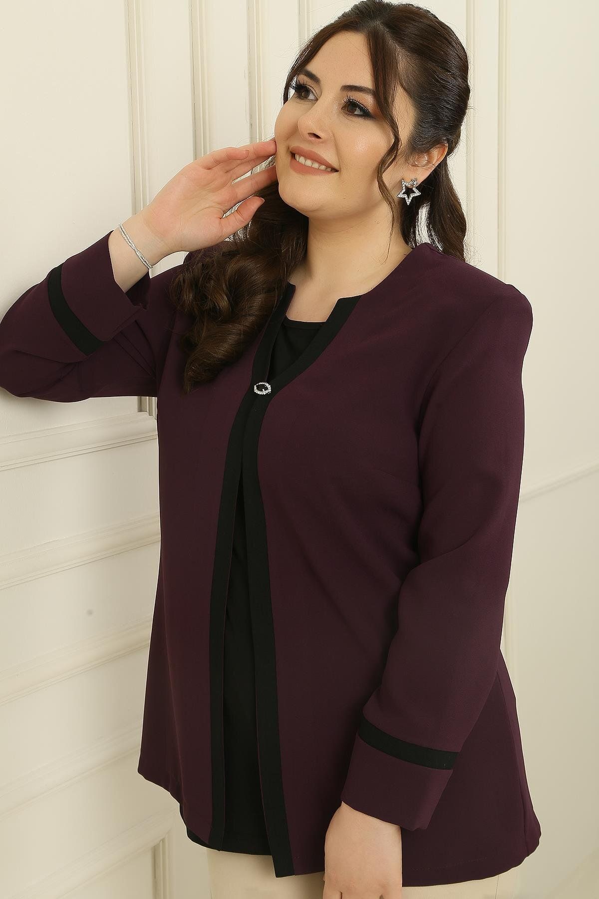 By Saygı-Large Size Crepe Jacket with Lycra Inside, Athlete Shoulders, Padded Garnish, Set of 2 2