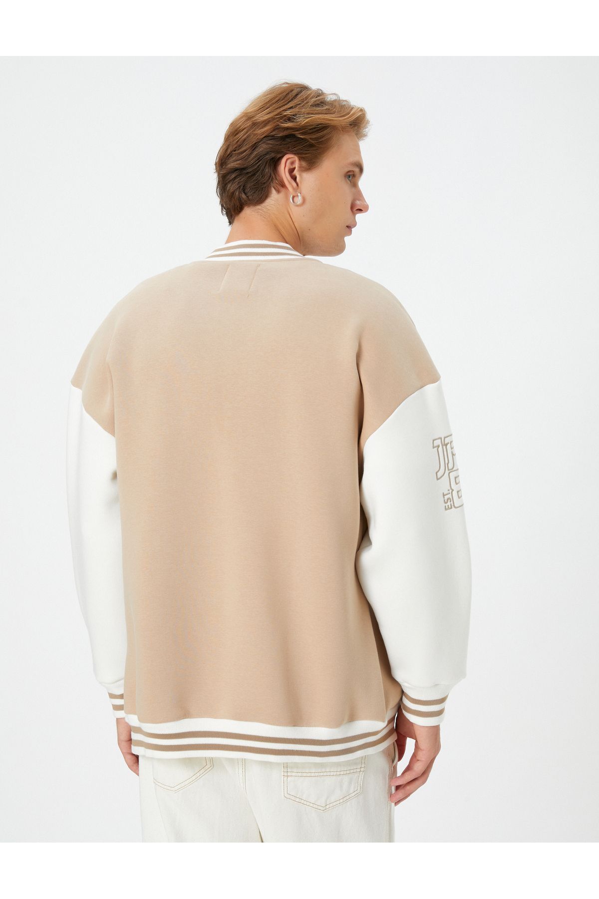 Koton-Embroidered Ribbed College Jacket with Bomber Collar and Snap Buttons 4