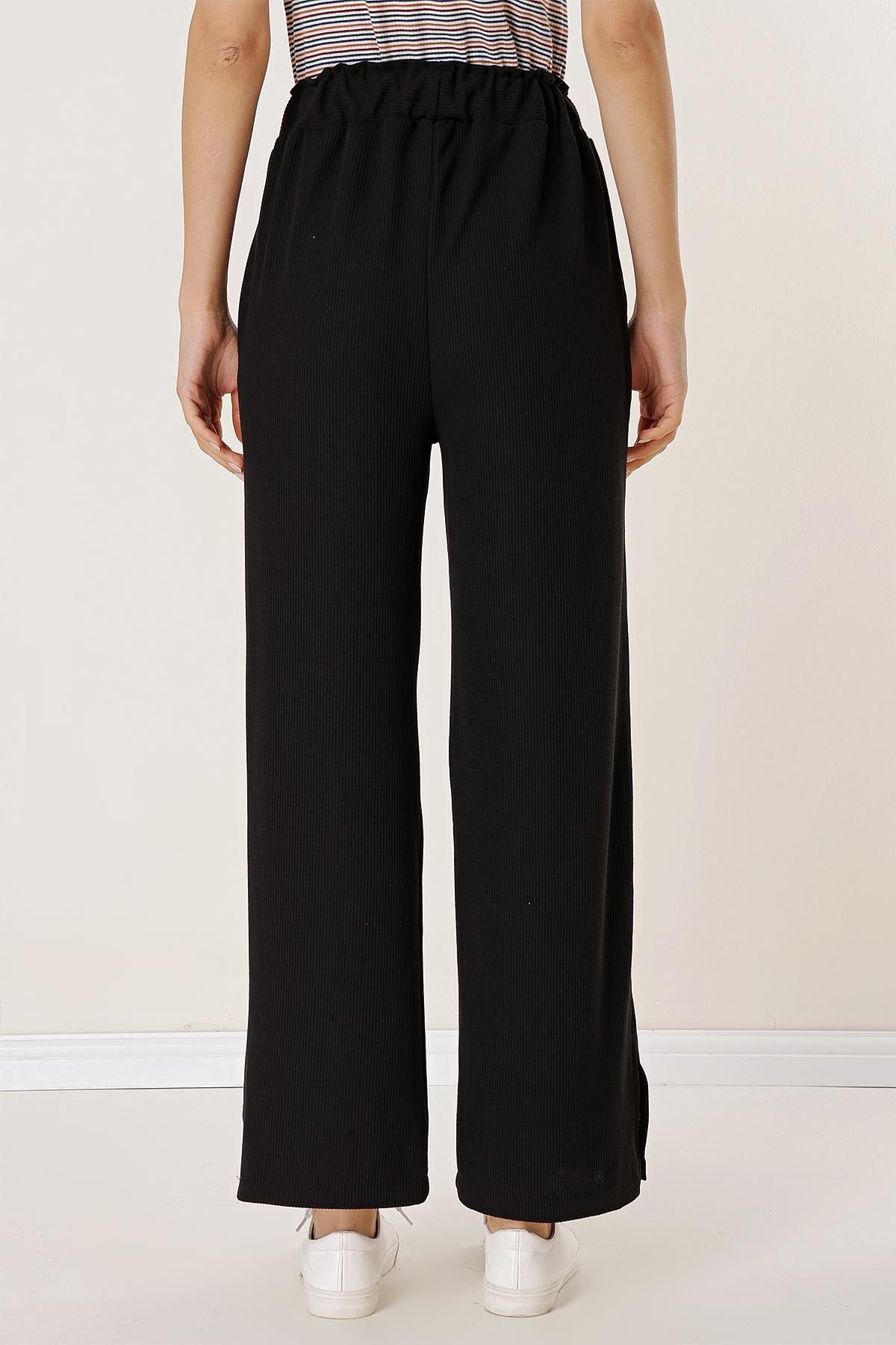 By Saygı-Knitted Trousers with Elastic Waist, Side Slits and Pockets 4