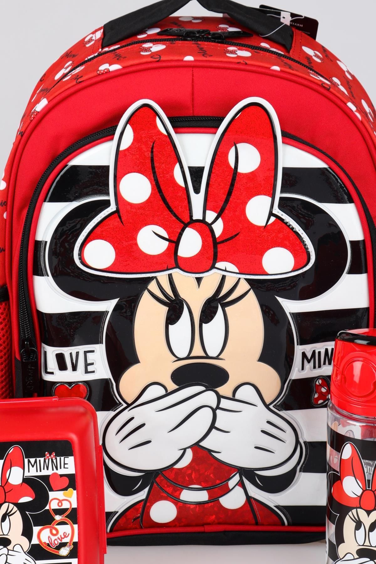 Minnie Mouse-Minnie Mouse New Season Licensed 500ml School Bag - Lunch Box and Water Bottle Set 4