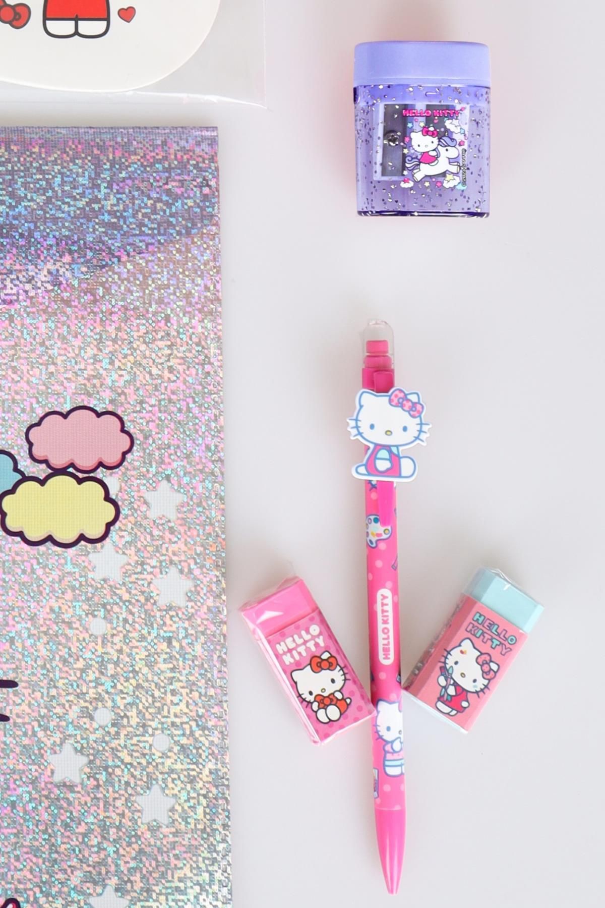Hello Kitty-7 Pieces Licensed Stationery Set - Piggy BanK, Writing Board, Snap File, 2 Erasers, Pencil Sharpener 4