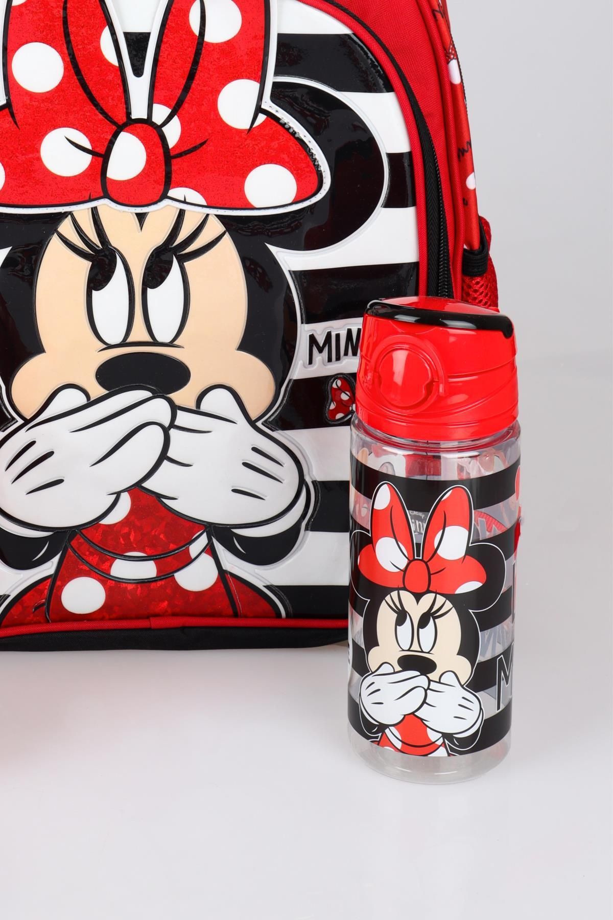 Minnie Mouse-Minnie Mouse New Season Licensed 500ml School Bag - Lunch Box and Water Bottle Set 3