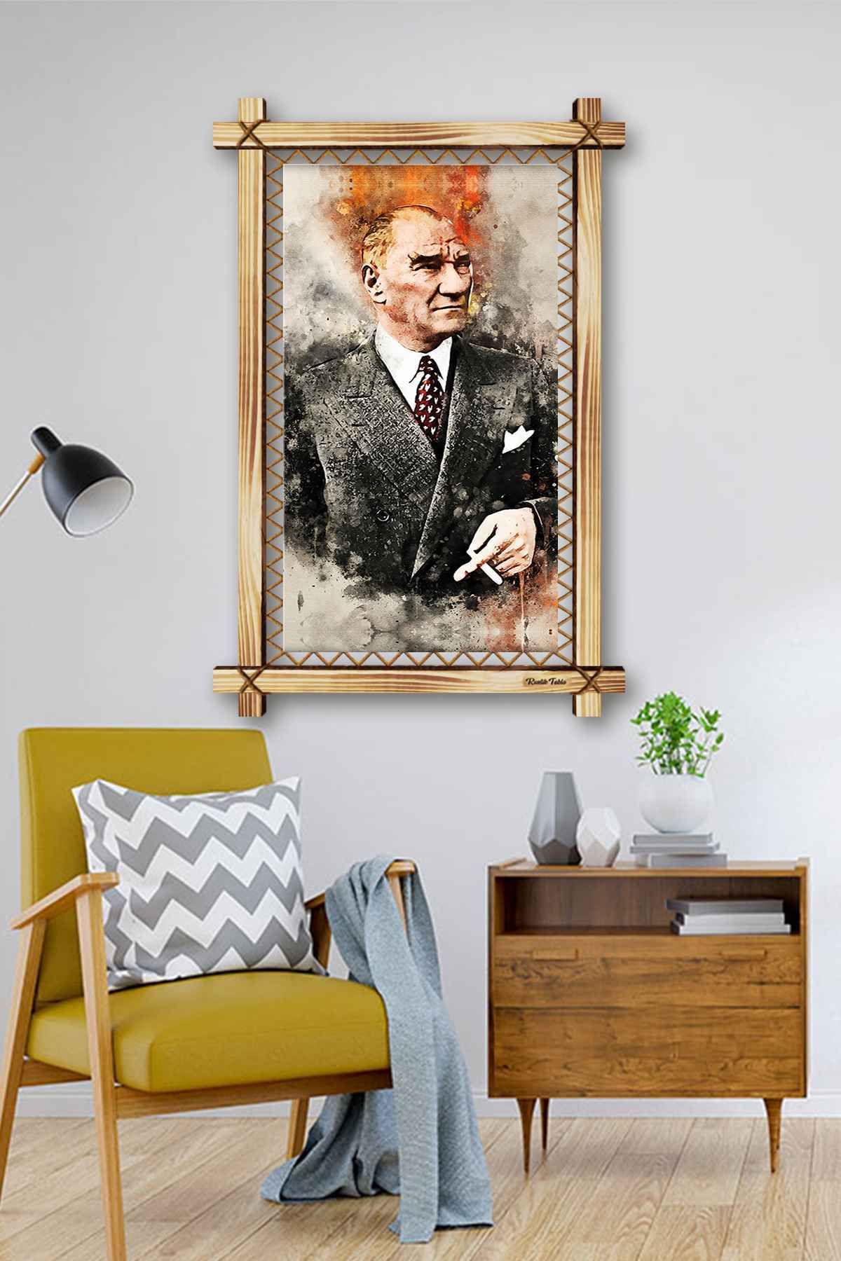 First Date YAĞLI BOYA TARZI ATATÜRK RUSTİK TABLO