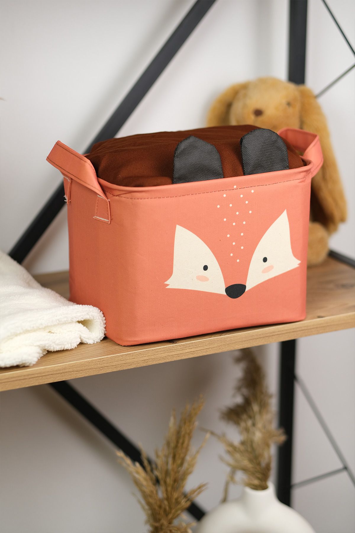PRENDİ HOME-Fox Patterned Rectangular Foldable Organizer Basket 25 X 15 X 18 3