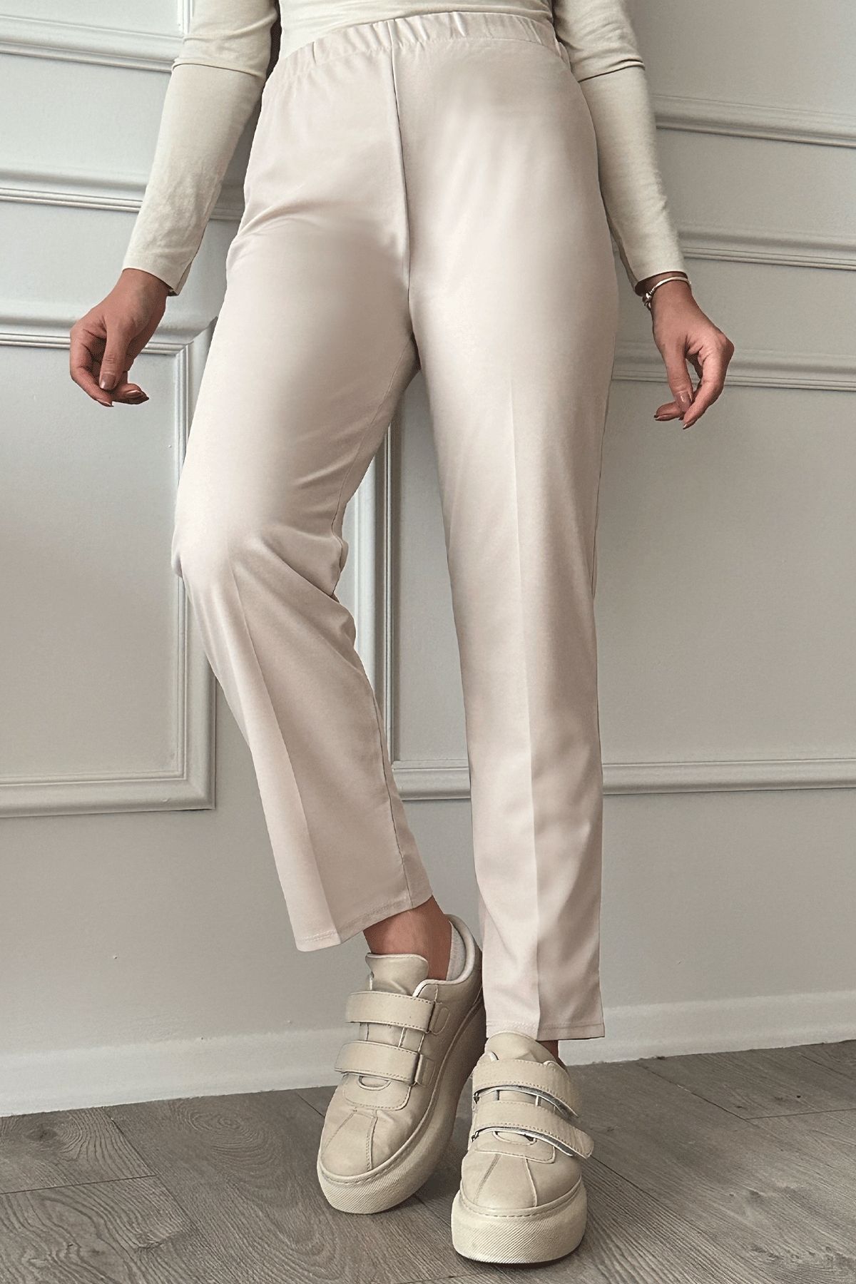 InStyle-Skinny Leg Straight Παντελόνι - Πέτρα 4