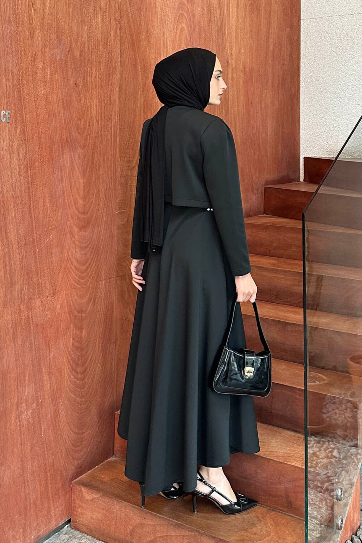 ست بالاپایین پوشیده سیاه زنانه پارچه SCUBA DETAIL اورجینال lamelif