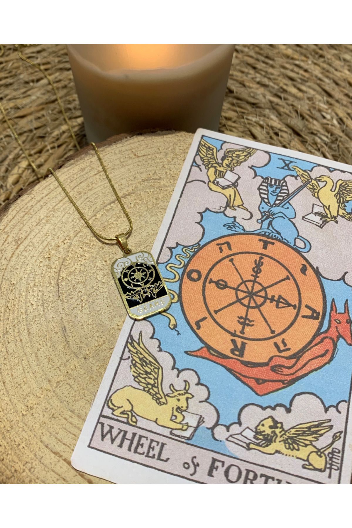 Kaeria Accessory-Steel Gold Gears Luck Tarot Necklace 1