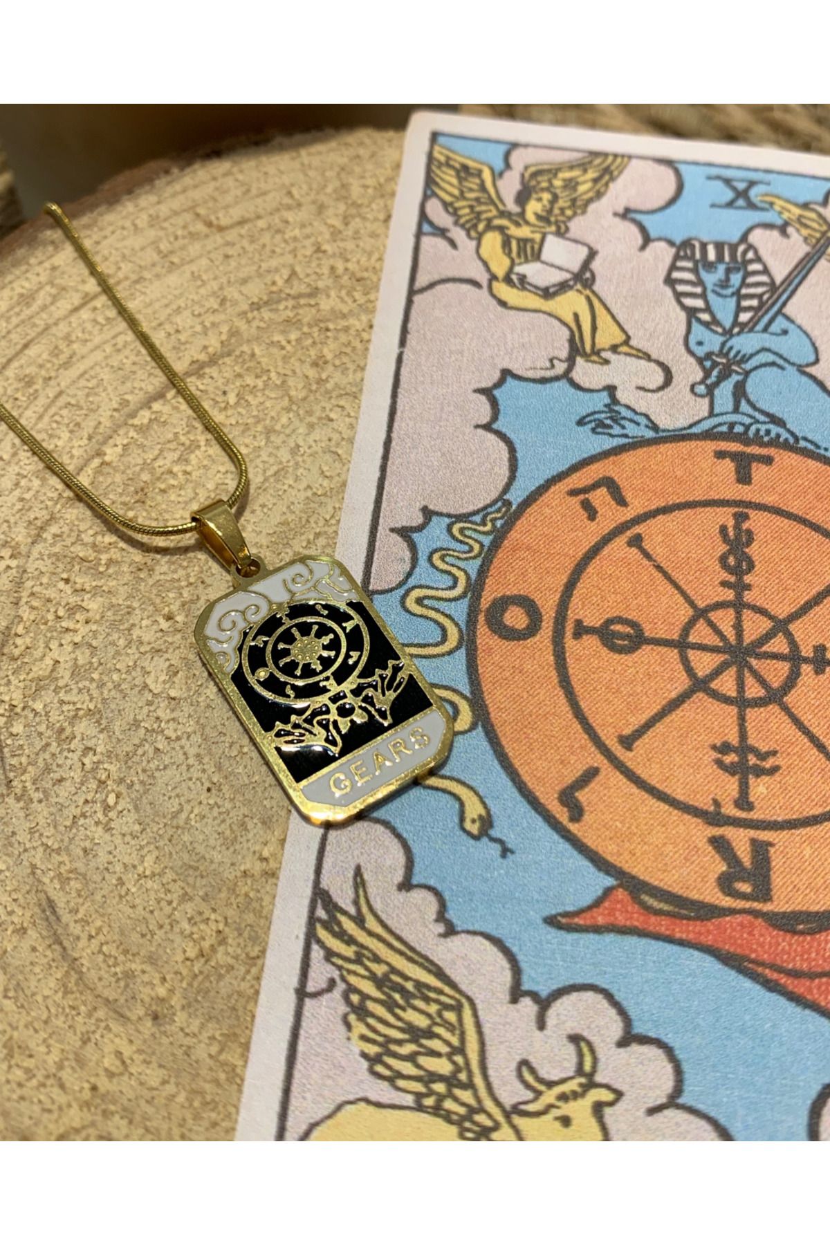 Kaeria Accessory-Steel Gold Gears Luck Tarot Necklace 2