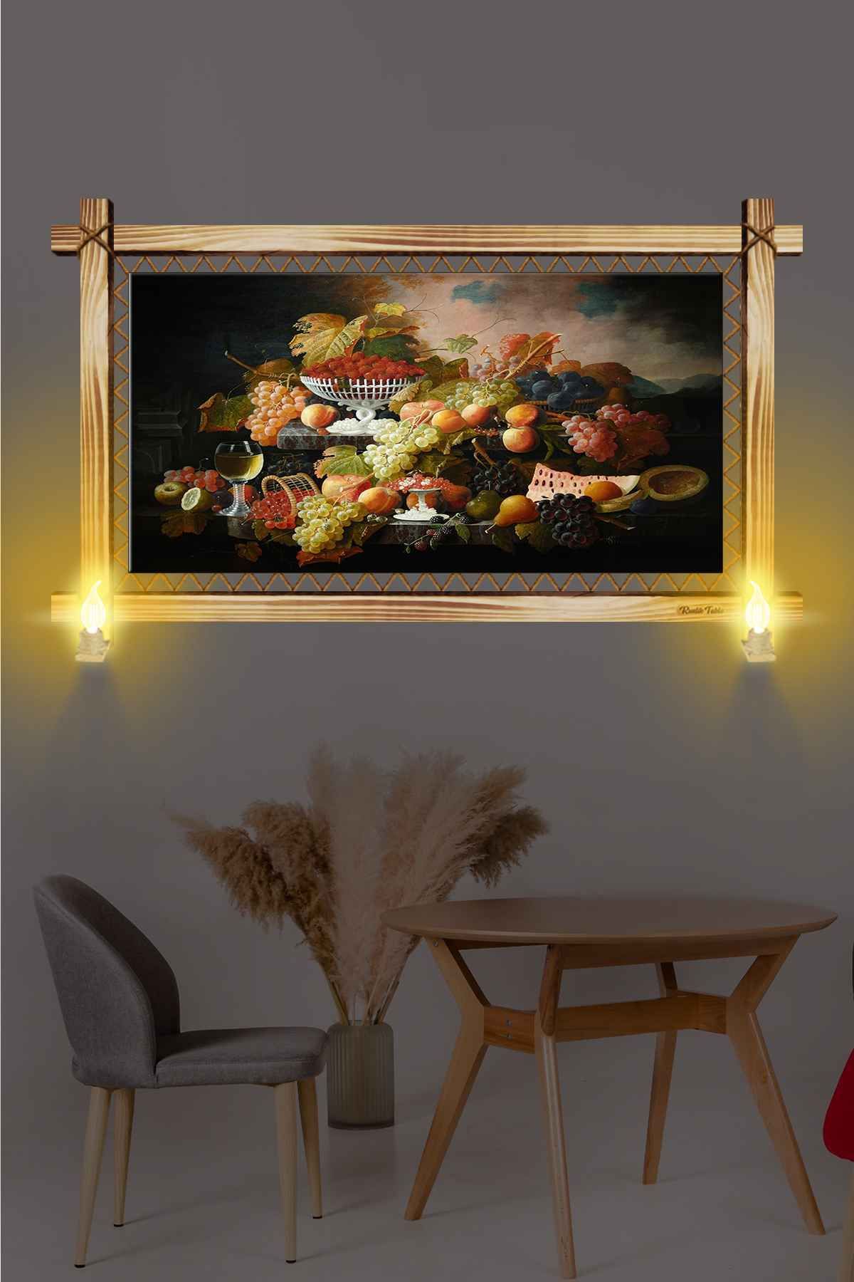 First Date PASTEL RENKLİ MEYVELER RUSTİK LAMBALI TABLO