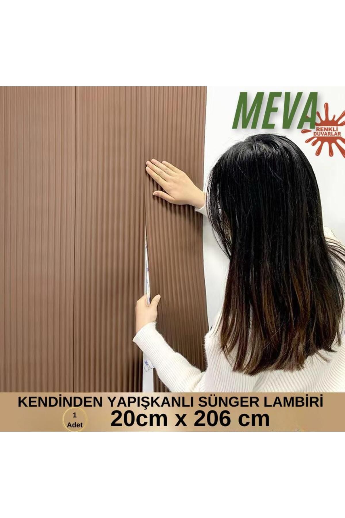 20cm x 206cm Kendinden Yapışkanlı Sünger MEVA Duvar Lambirisi Kahverengi Salon Ofis Kaplama Paneli