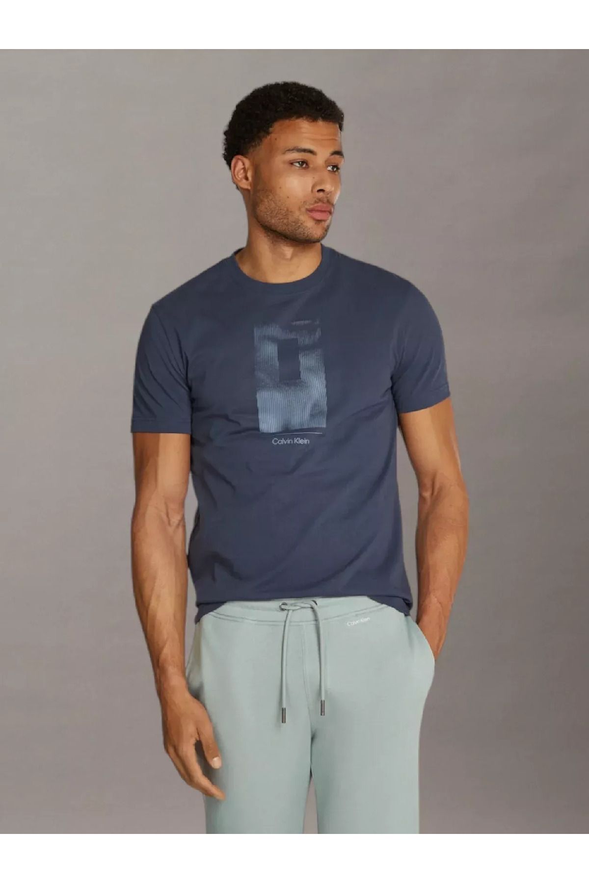 Calvin Klein-Men's Blue T-Shirt - Regular Fit, Crew Neck, Short Sleeve, Brand Logo K10K 113588 -Ppk 4