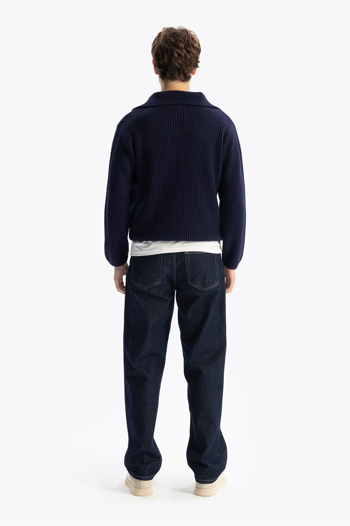 GIESTO-Navy Blue Buttoned Knitwear Sweater 3