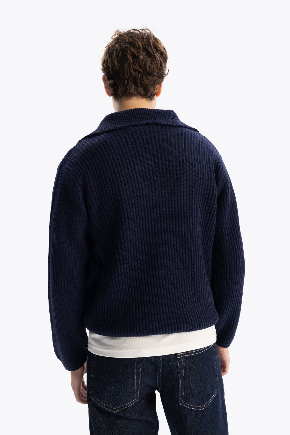 GIESTO-Navy Blue Buttoned Knitwear Sweater 6