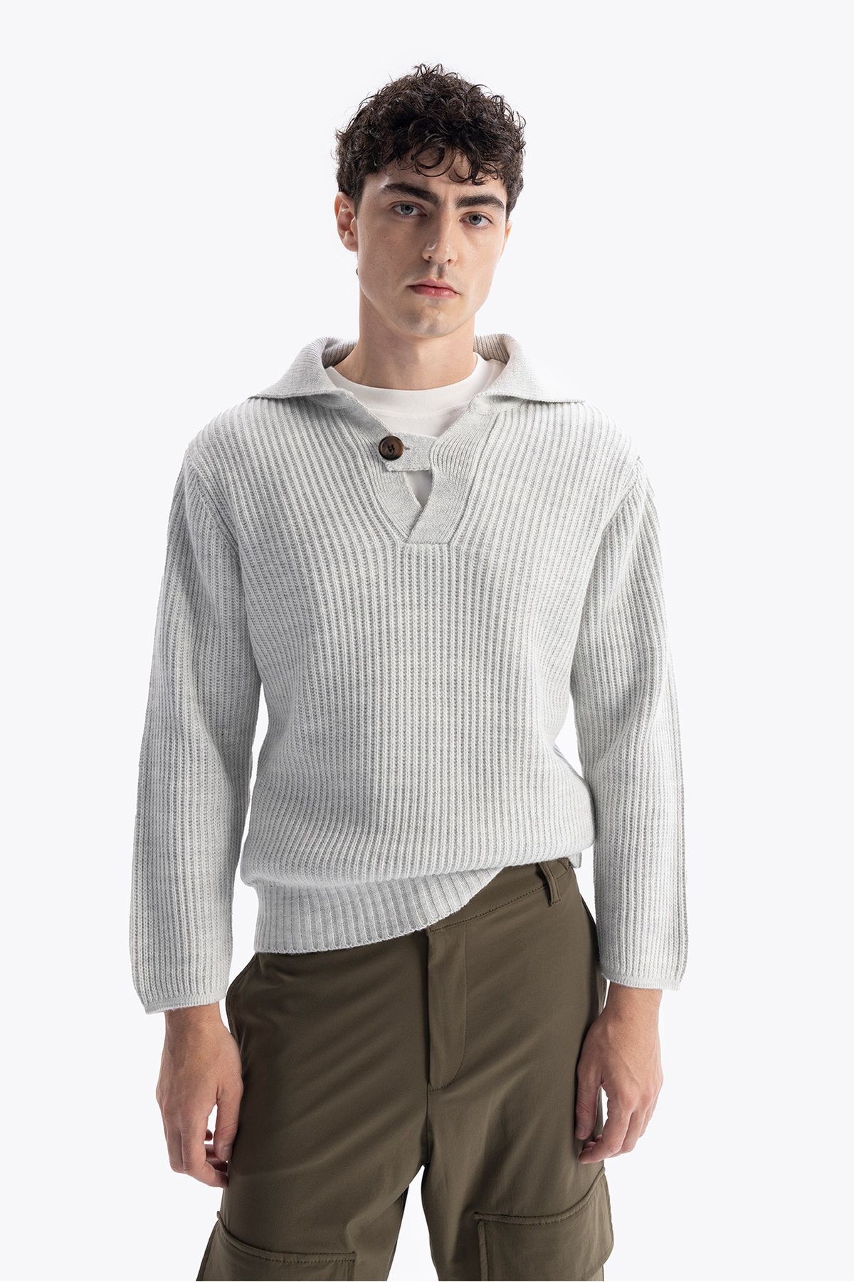 GIESTO-Gray Knitwear Sweater - Buttoned 5