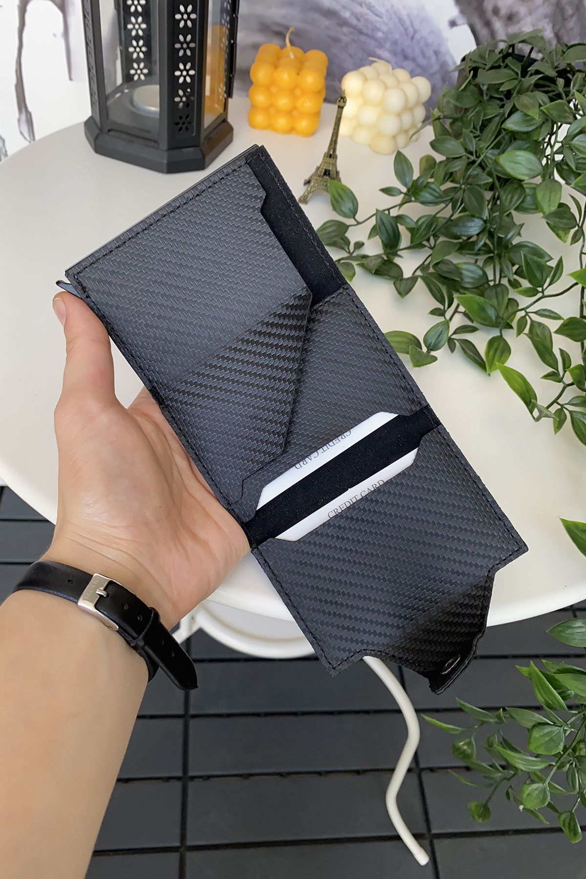 Modica-Men's Black Wallet Carbon Fiber Mechanism Rfid Protection Anti-Theft Card Holder |   Medusa 3