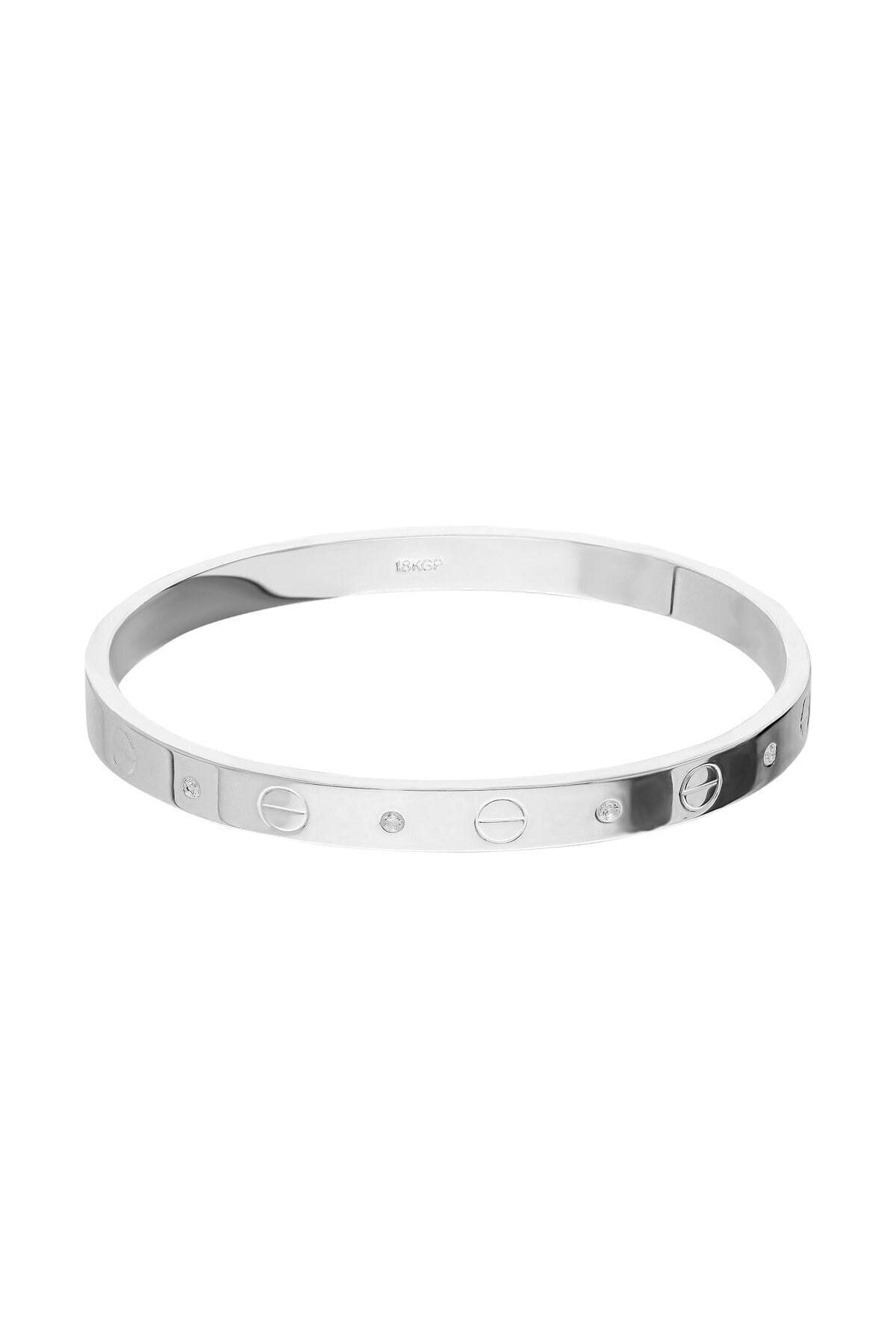 JEWELRY Kadın Beyaz Renk Taşlı Kelepçe Bileklik Bs2157