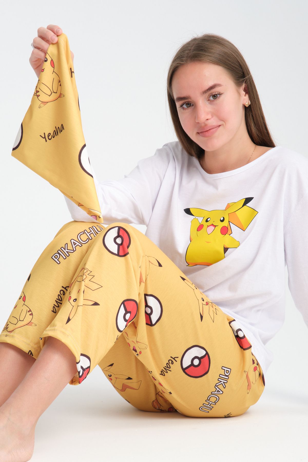 NAZMİRA Set Pijamale Cu Mânecă Lungă Cu Model Galben - 1 Femeie - S/M