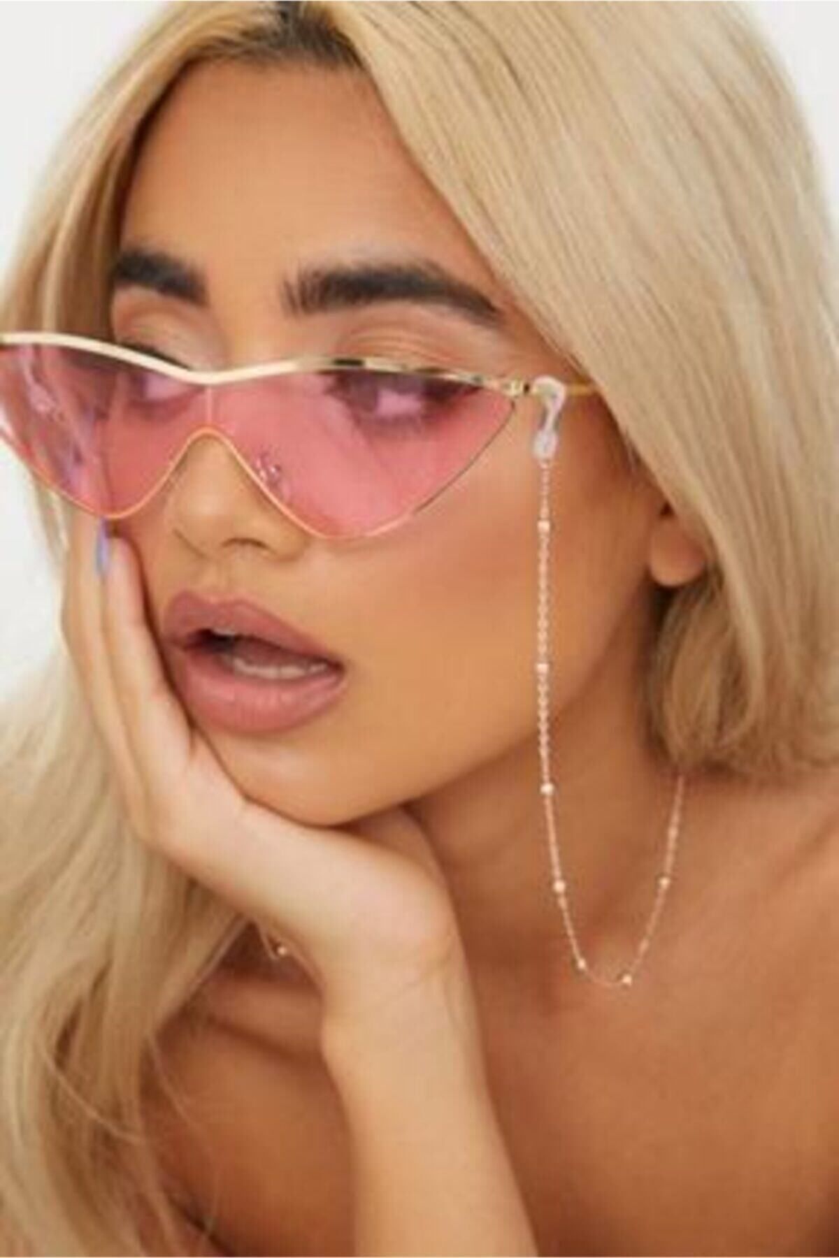 JEWELRY Gözlük Zinciri Chic Minik Toplu Rose Rengi Kadın Gözlük Askısı