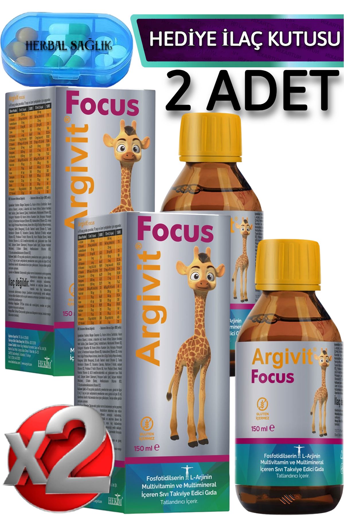 Argivit 2 Adet Focus Şurup-(Fosfatidilserin,L-arjinin,Multivitamin ve Multimineral 150 ml)