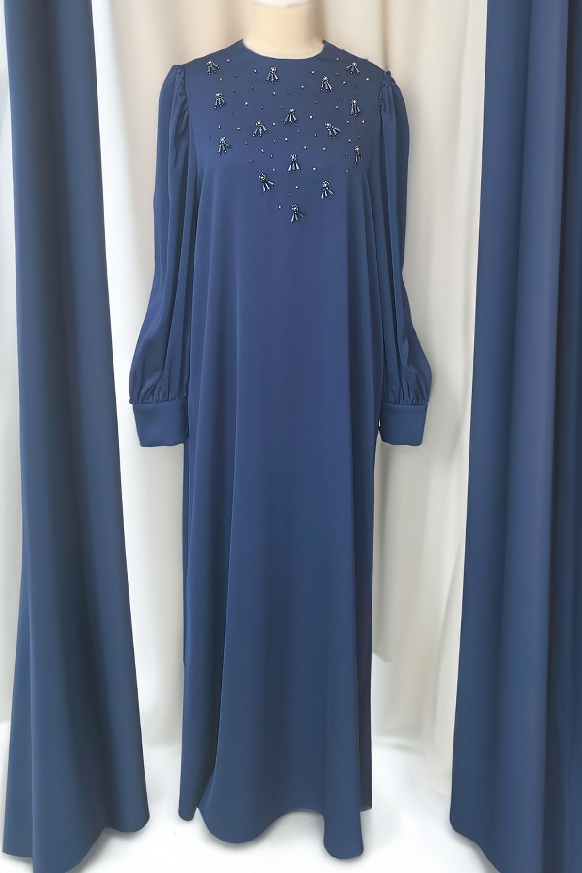 Nuss-Navy Blue Stone Detailed Dress 2016 1