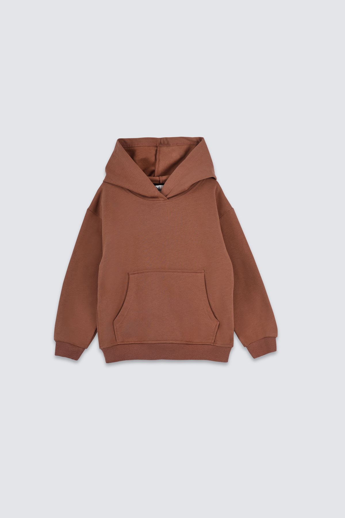 Basic Kapüşonlu Şardonlu Kanguru Cep Detaylı Çocuk Sweatshirt 3-10 Yaş Kahverengi