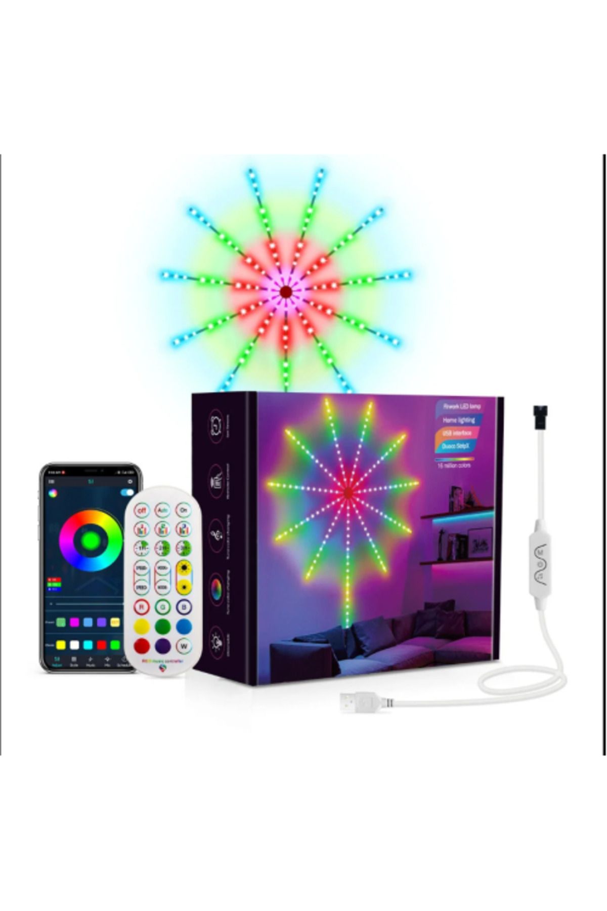 gcaksesuar RGB Firework LED Duvar Lambası