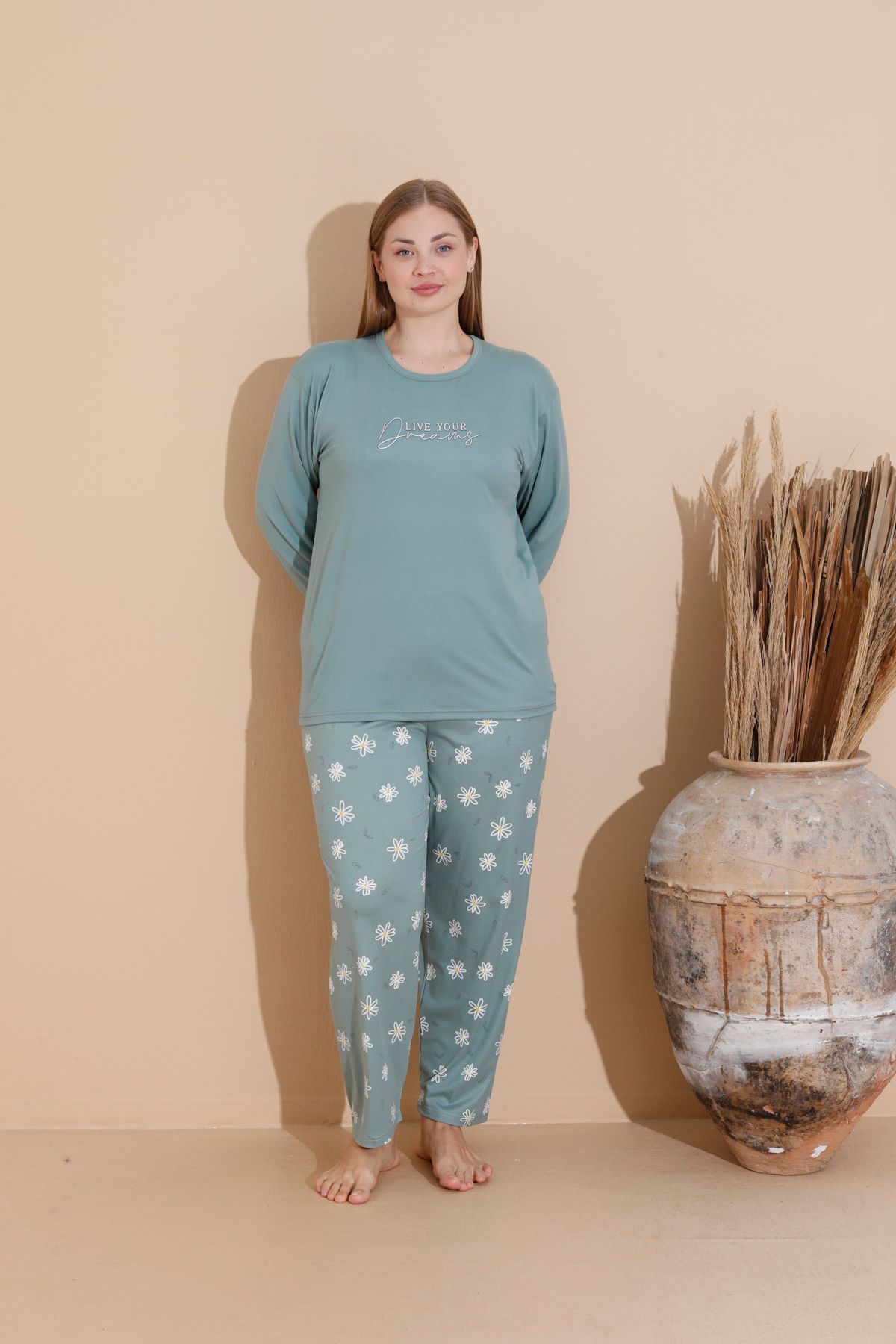 SEBOTEKS-Soft Textured Milan Fabric Large Size Women's Sleepwear Suit 11700 2