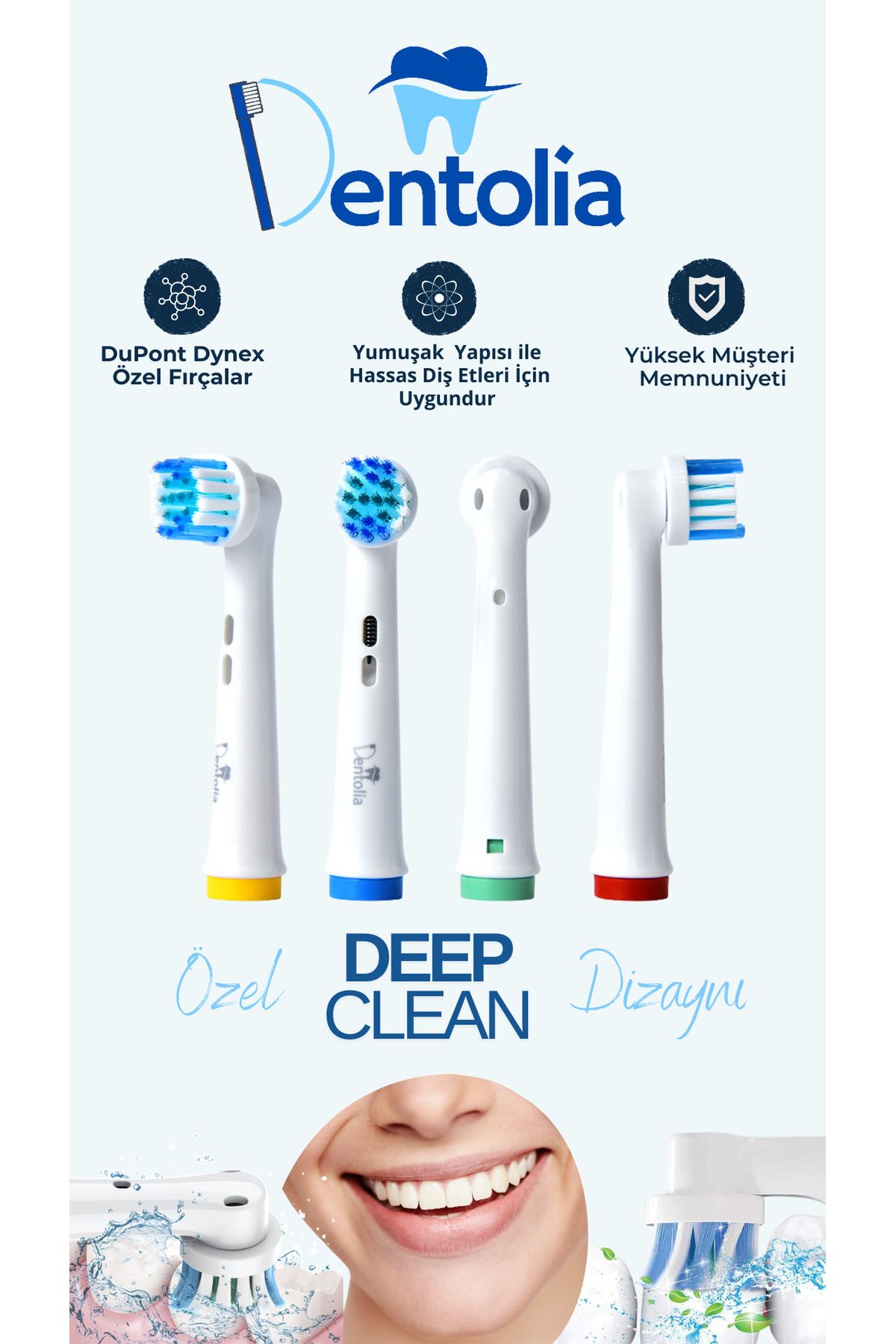 Dentolia Oral-B Uyumlu Şarjlı ve Pilli Diş Fırçası Yedek Başlığı 4 Adet DEEP CLEAN