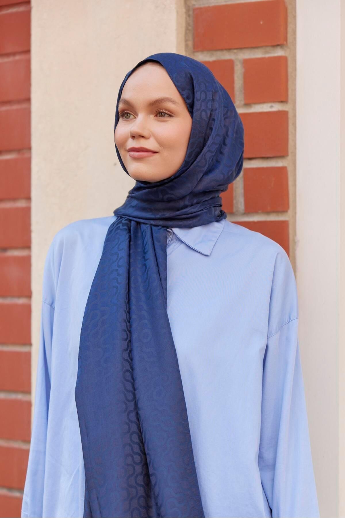 Şalland-Navy Blue His Jacquard Shawl 6