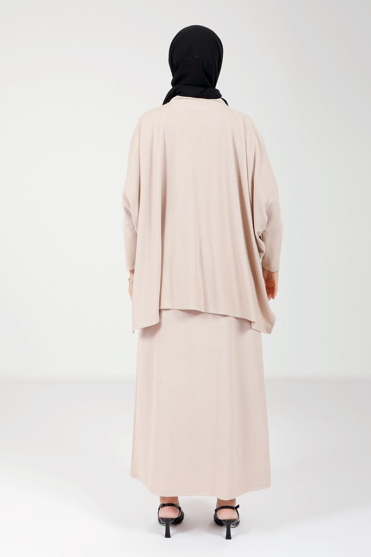 ست بالاپایین پوشیده زنانه لباس سنگ بافتنی رنگ دامن حجاب تونیک 9093 Beyza