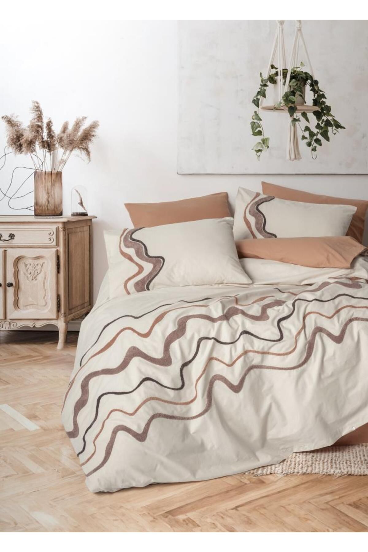 mikudesign Puff Nakışlı Ranforce Çift Kişilik Nevresim Takımı Molende Karamel