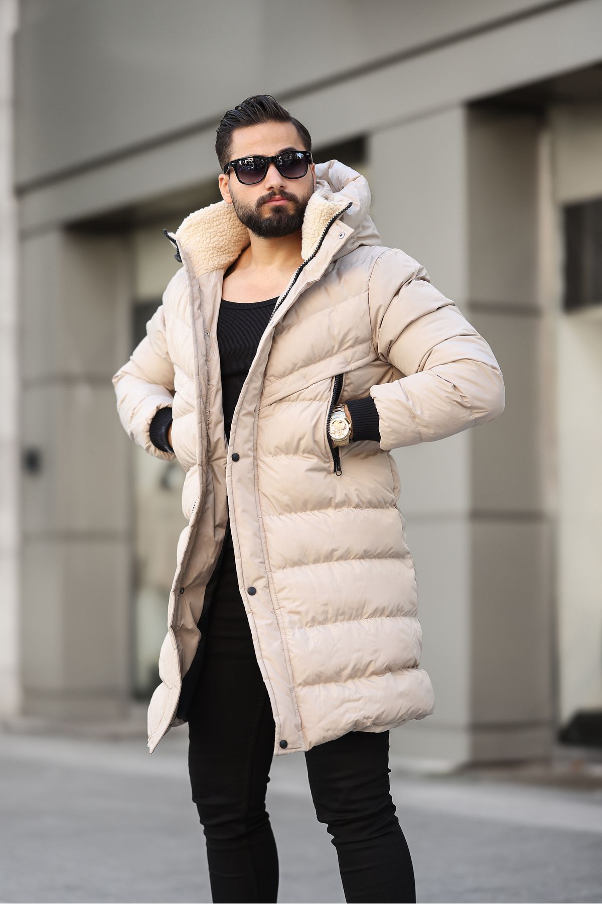 MODAEMAS Palton Lung De Pumnecă Bărbați Cu Glugă Masculin - S