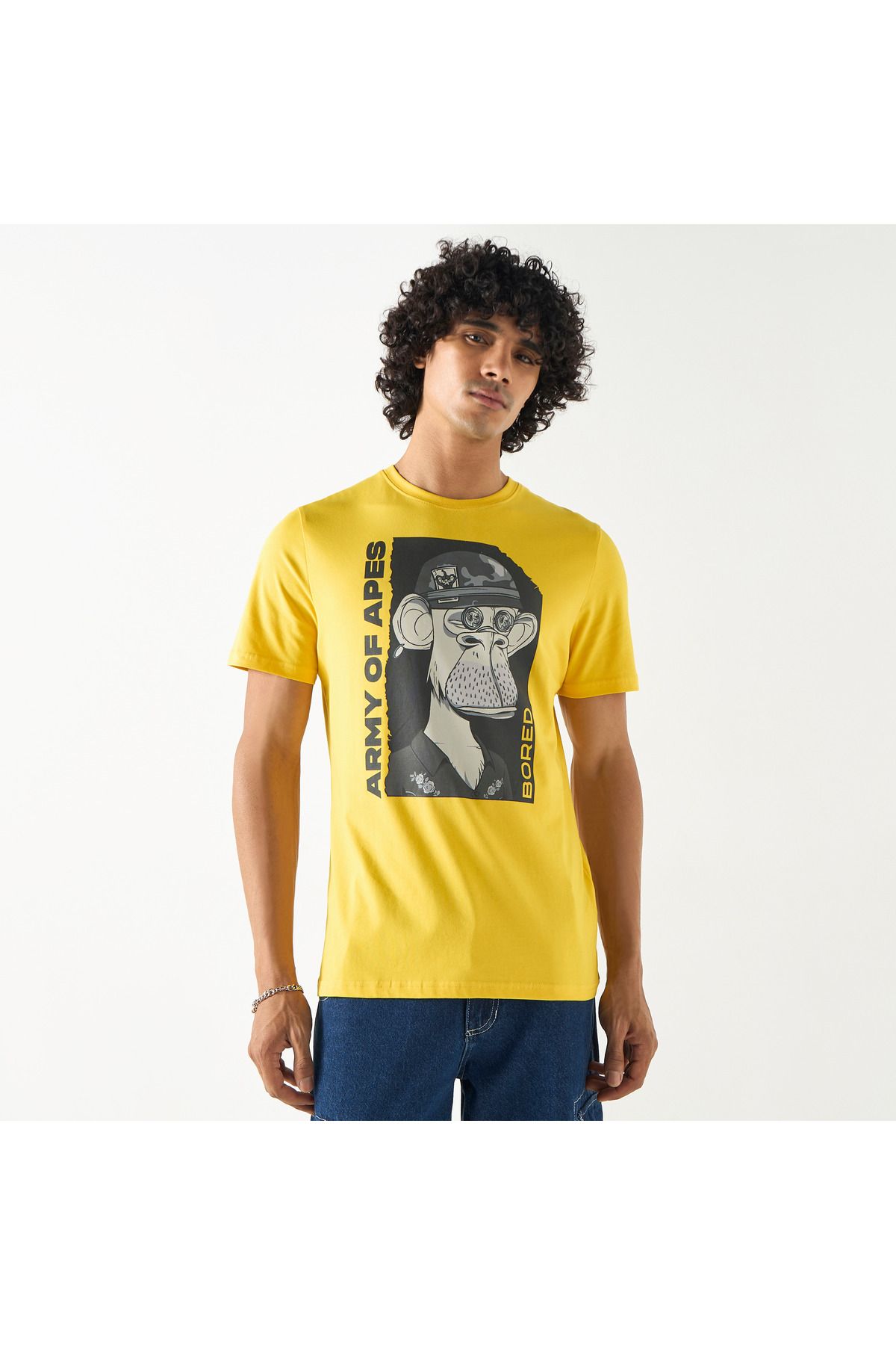 SP Characters-Army of Apes Print T-shirt with Crew Neck and Short Sleeves 1