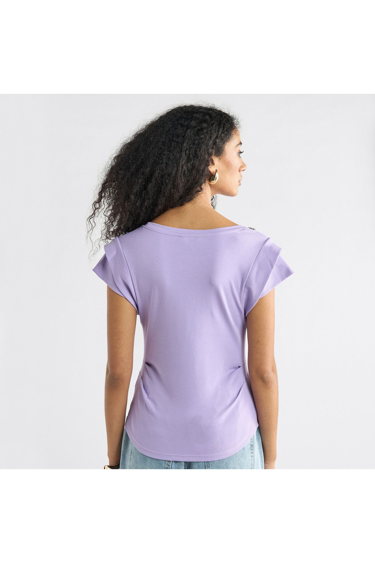 FAV-Embellished T-shirt with Round Neck and Cap Sleeves 3