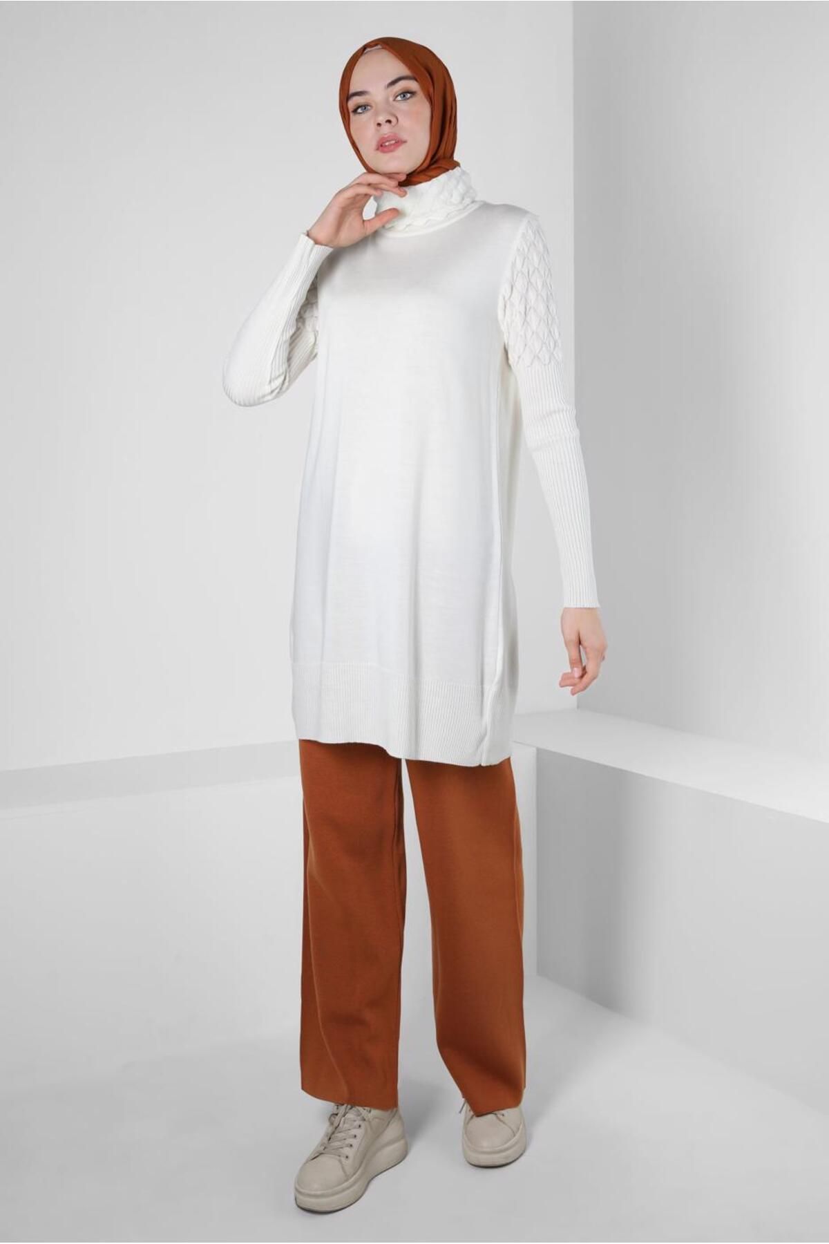 شلوار پارچه ای نارنجی زنانه کمر TIKO 70610 آلوینا Alvina
